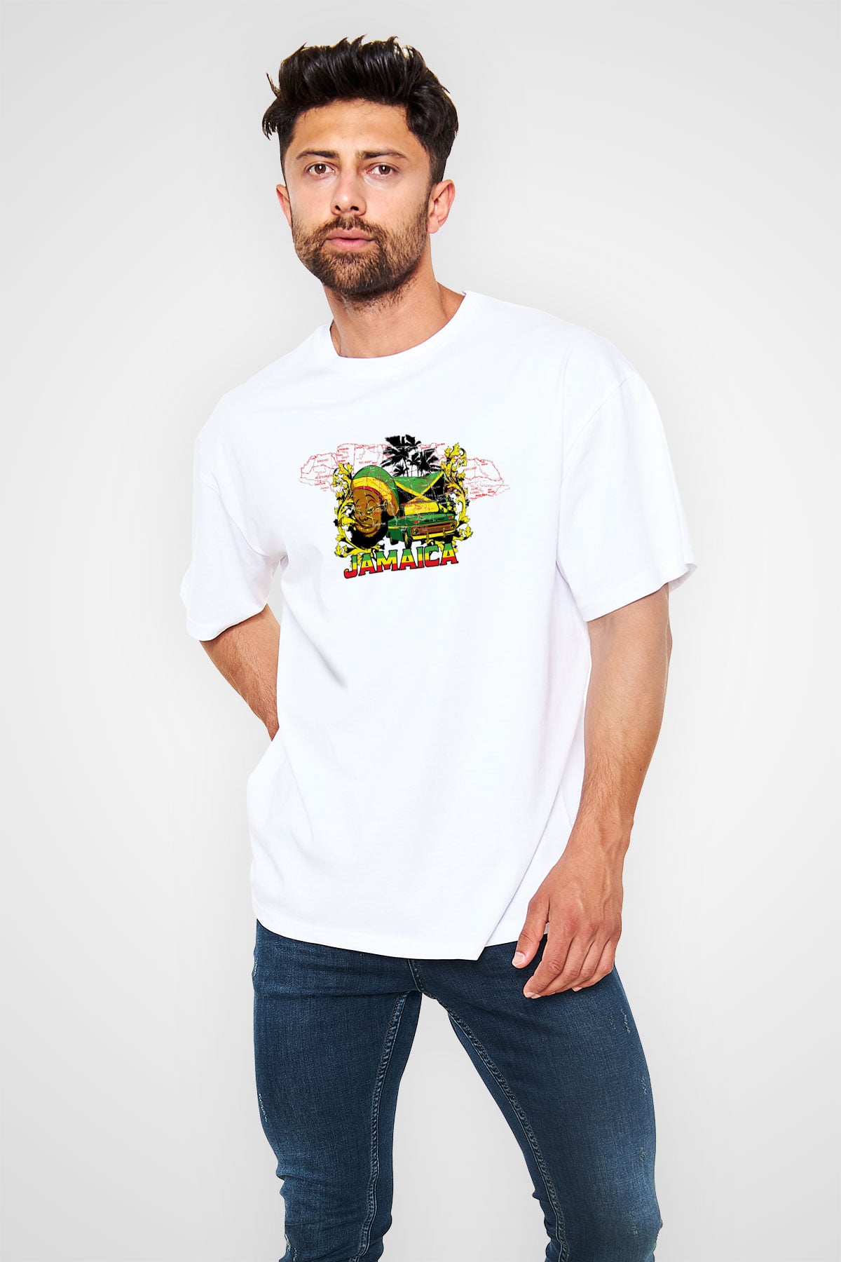 Jamaika Beyaz Unisex Oversize Tişört T-Shirt