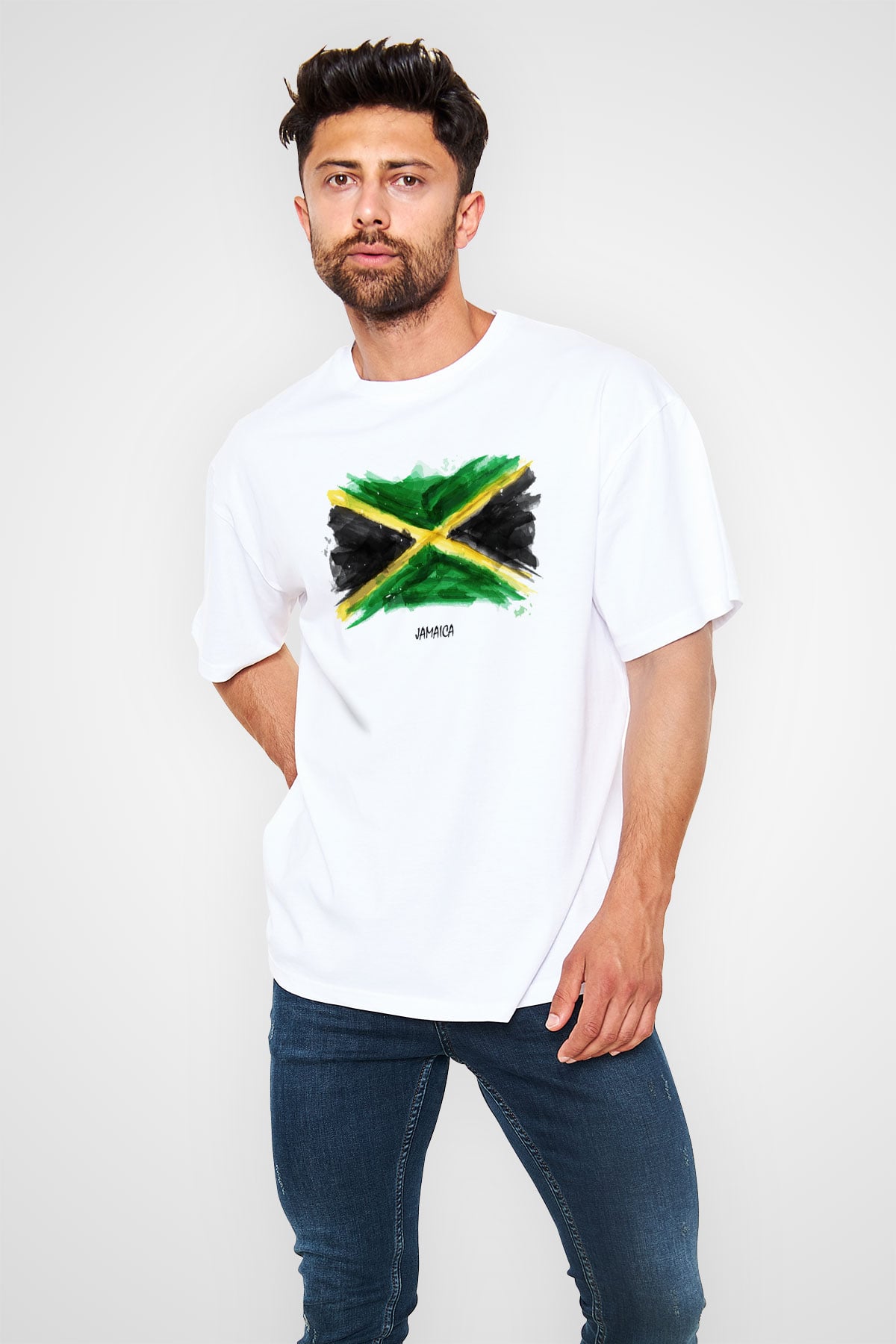 Jamaika Beyaz Unisex Oversize Tişört T-Shirt