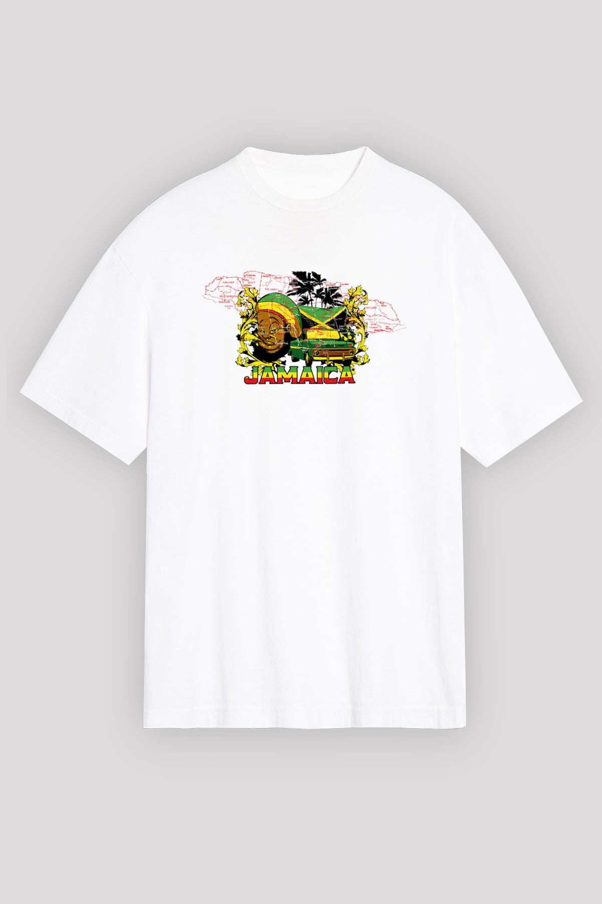 Jamaika Beyaz Unisex Oversize Tişört T-Shirt
