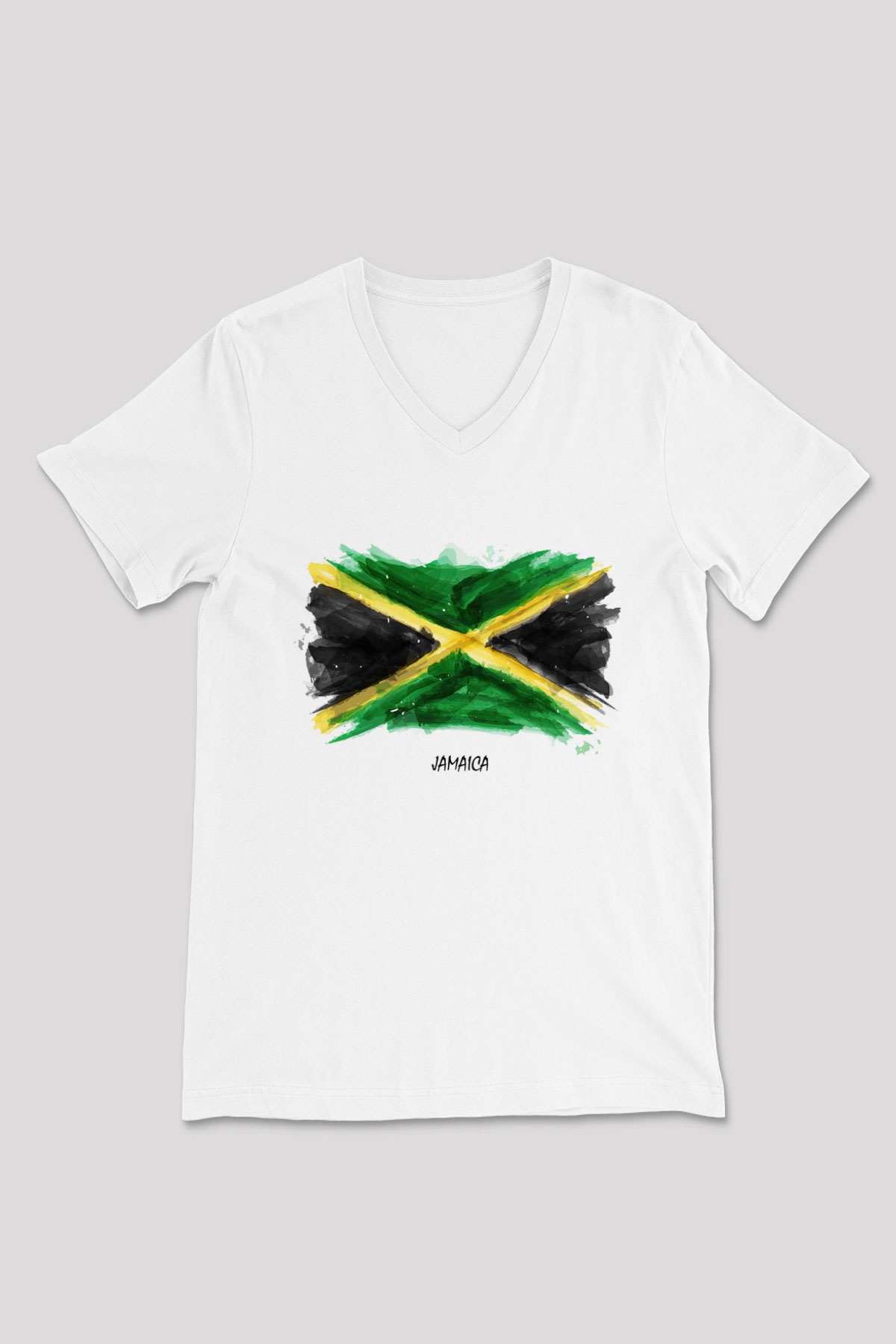 Jamaika Beyaz Unisex V Yaka Tişört T-Shirt
