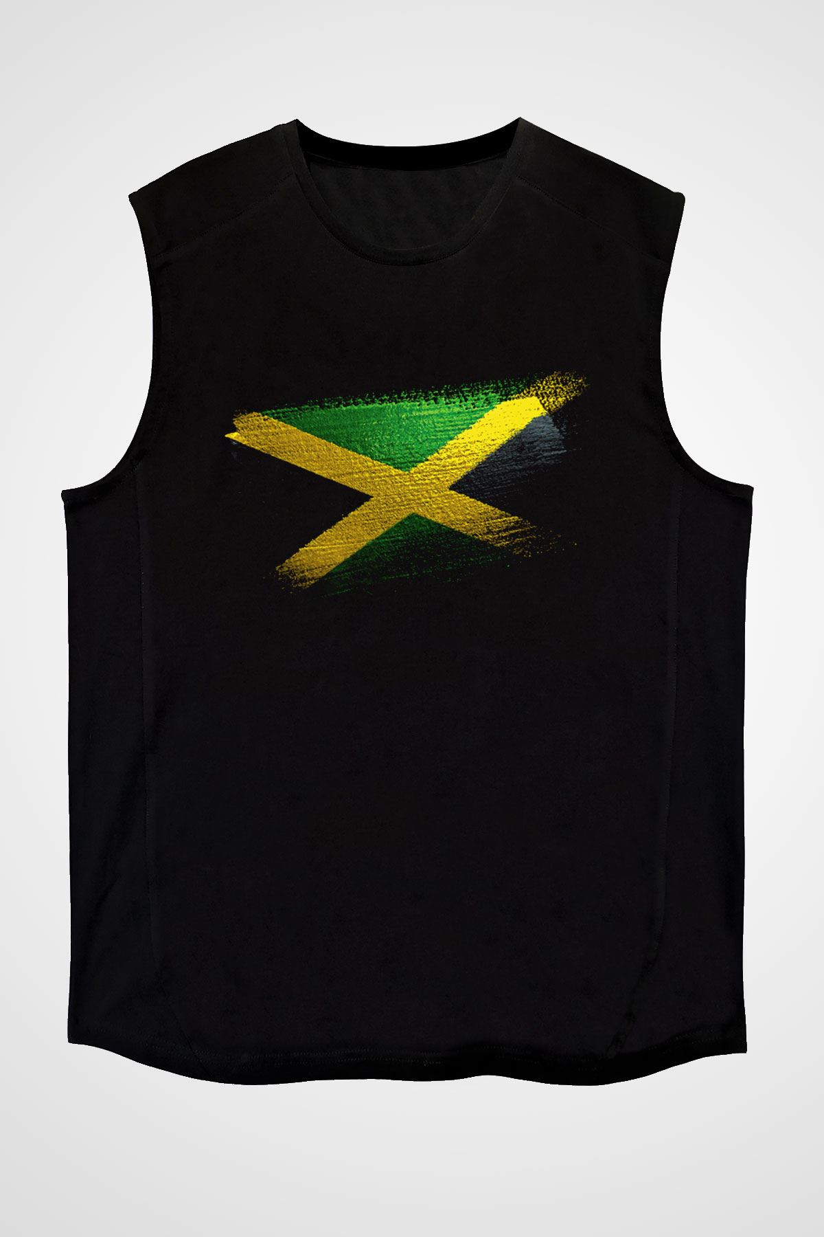 Jamaika - Jamaica Bayrağı Baskılı Unisex Siyah Kolsuz Tişört