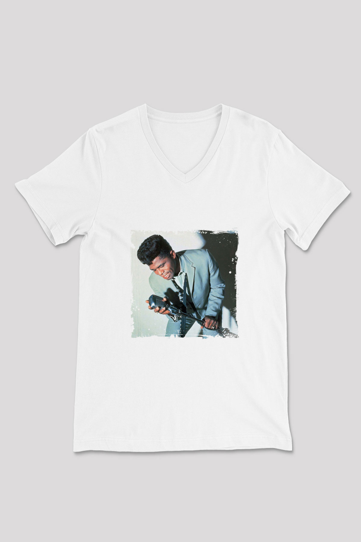James Brown Baskılı Beyaz V Yaka Unisex Tişört