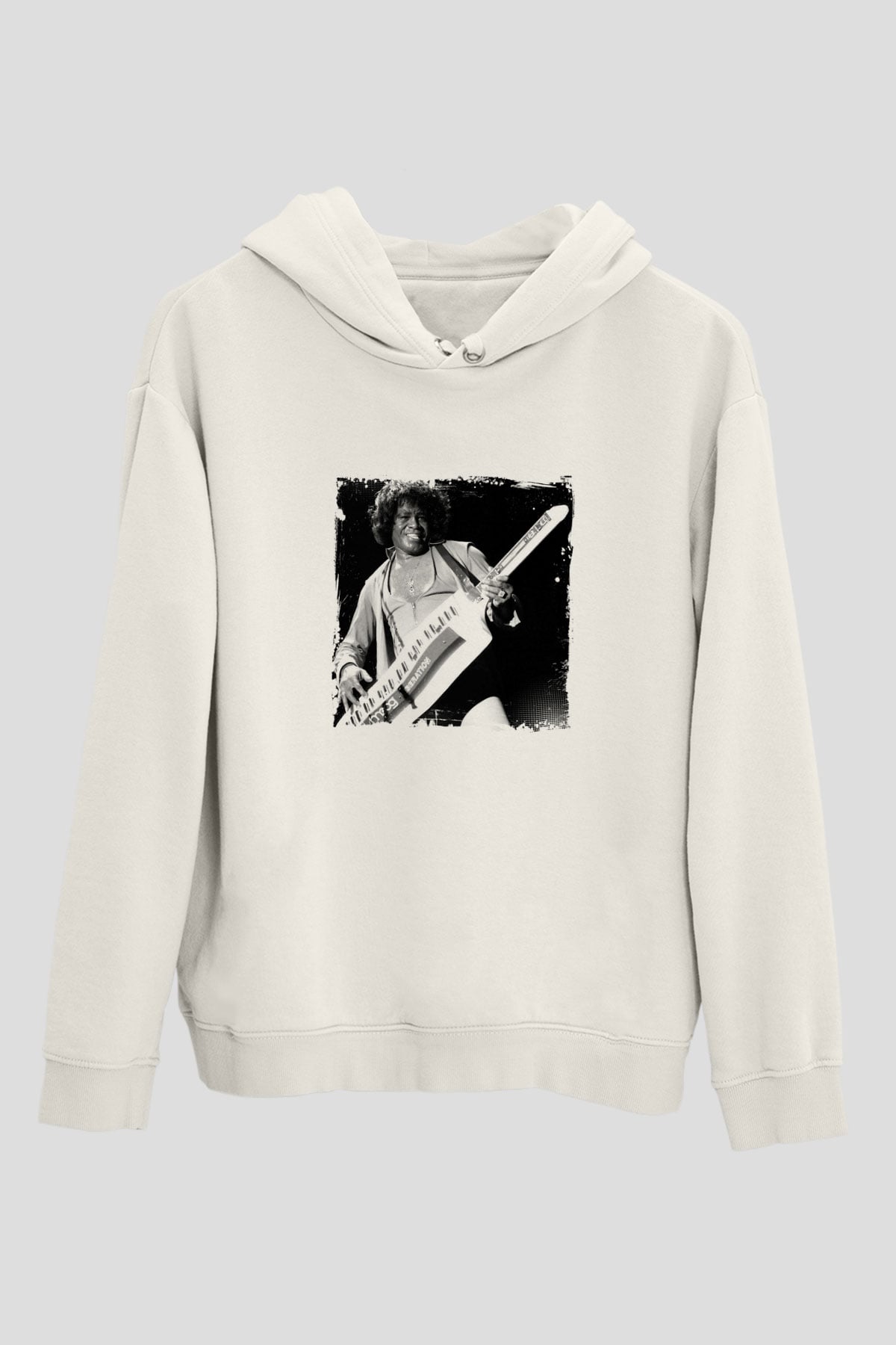 James Brown Baskılı Unisex Beyaz Kapüşonlu Sweatshirt