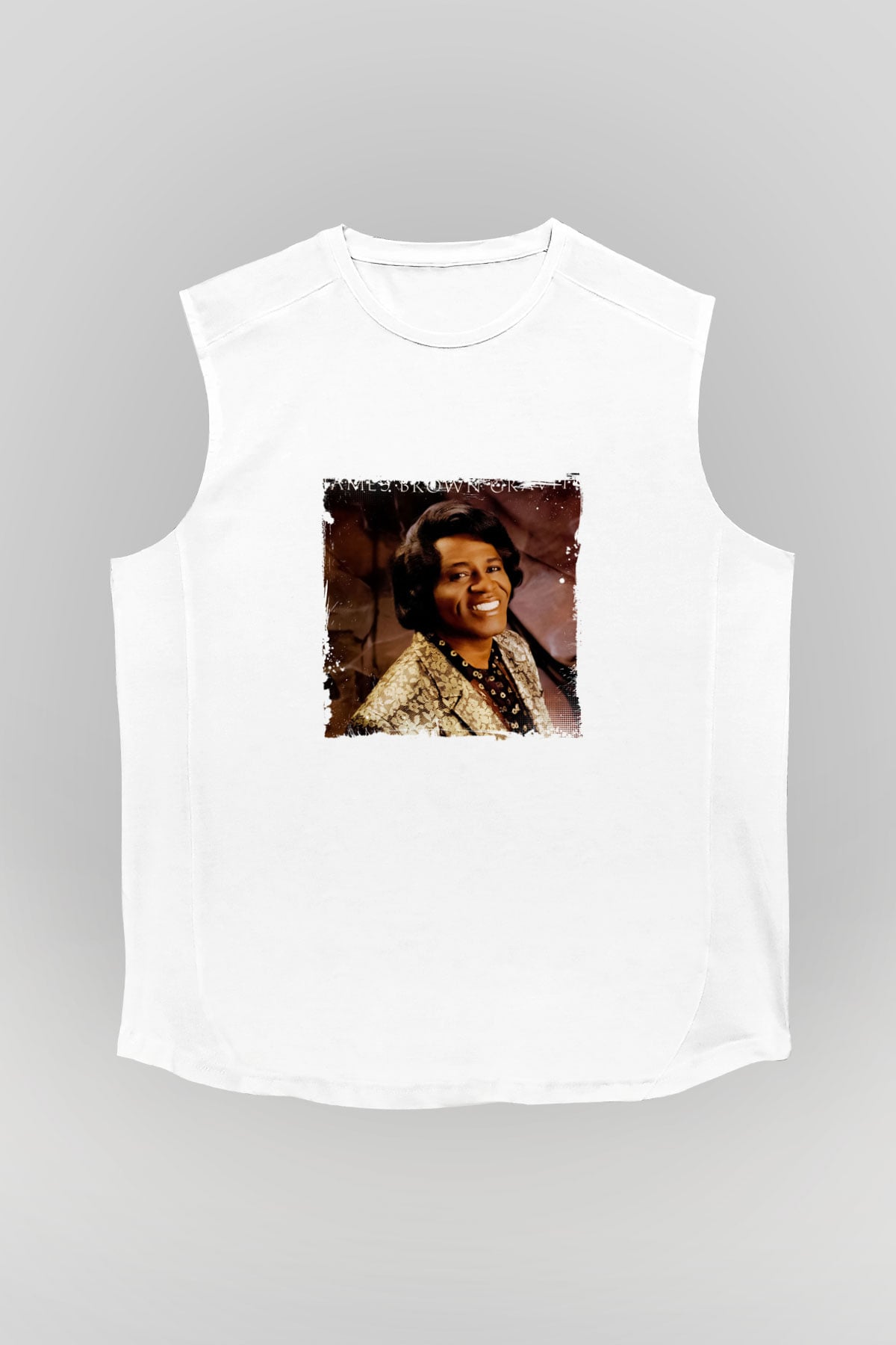 James Brown Baskılı Unisex Beyaz Kolsuz Tişört
