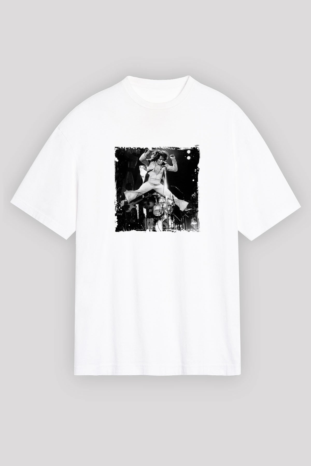 James Brown Baskılı Oversize Beyaz Tişört