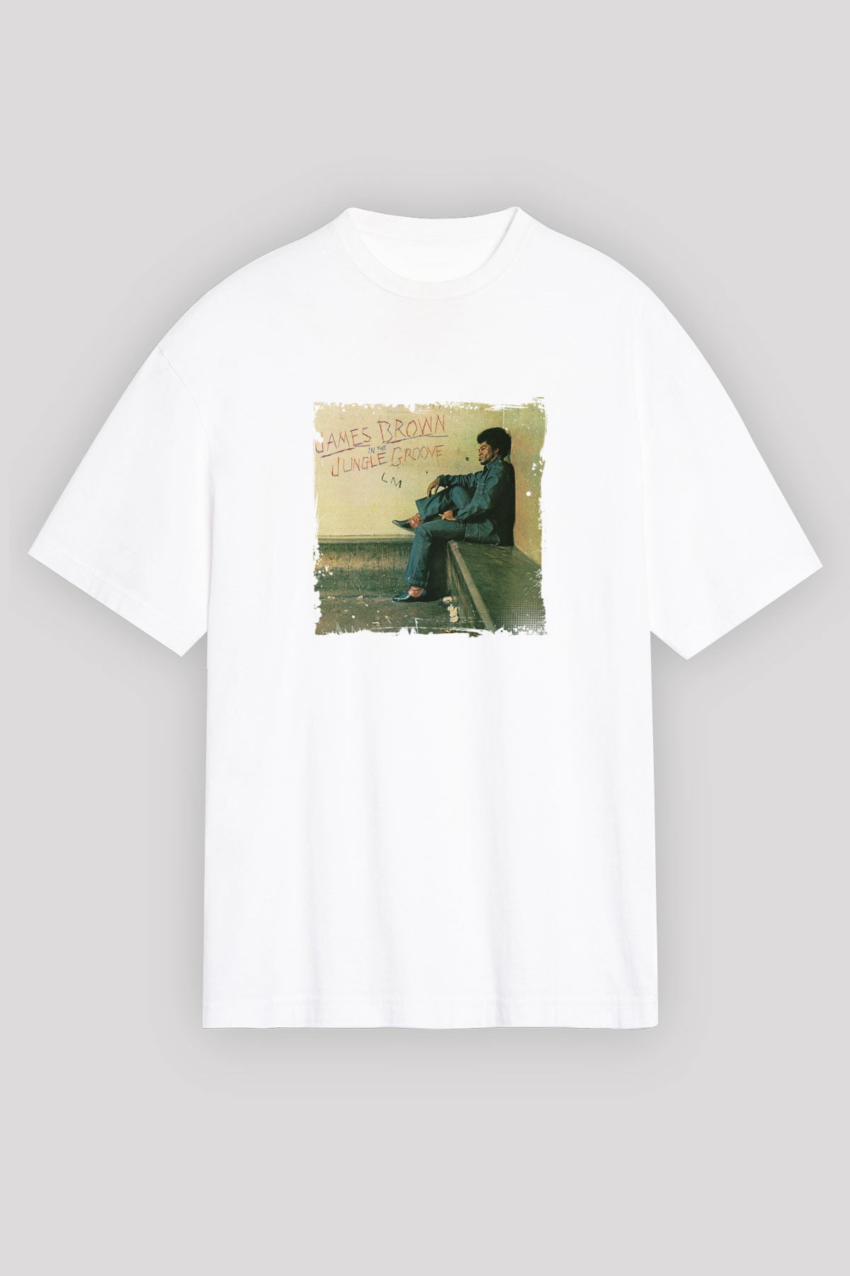 James Brown Baskılı Oversize Beyaz Tişört