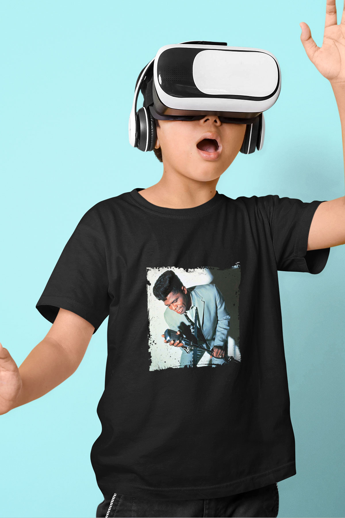 James Brown Baskılı Unisex Siyah Çocuk Tişört