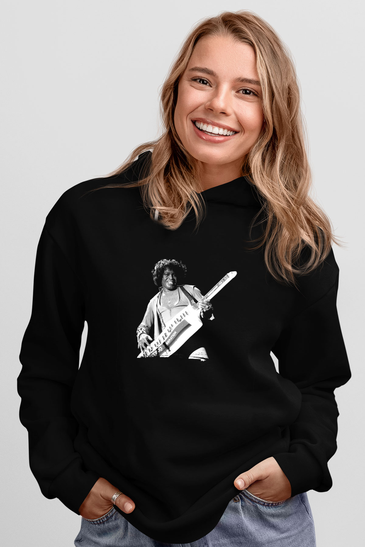 James Brown Baskılı Unisex Siyah Hoodie