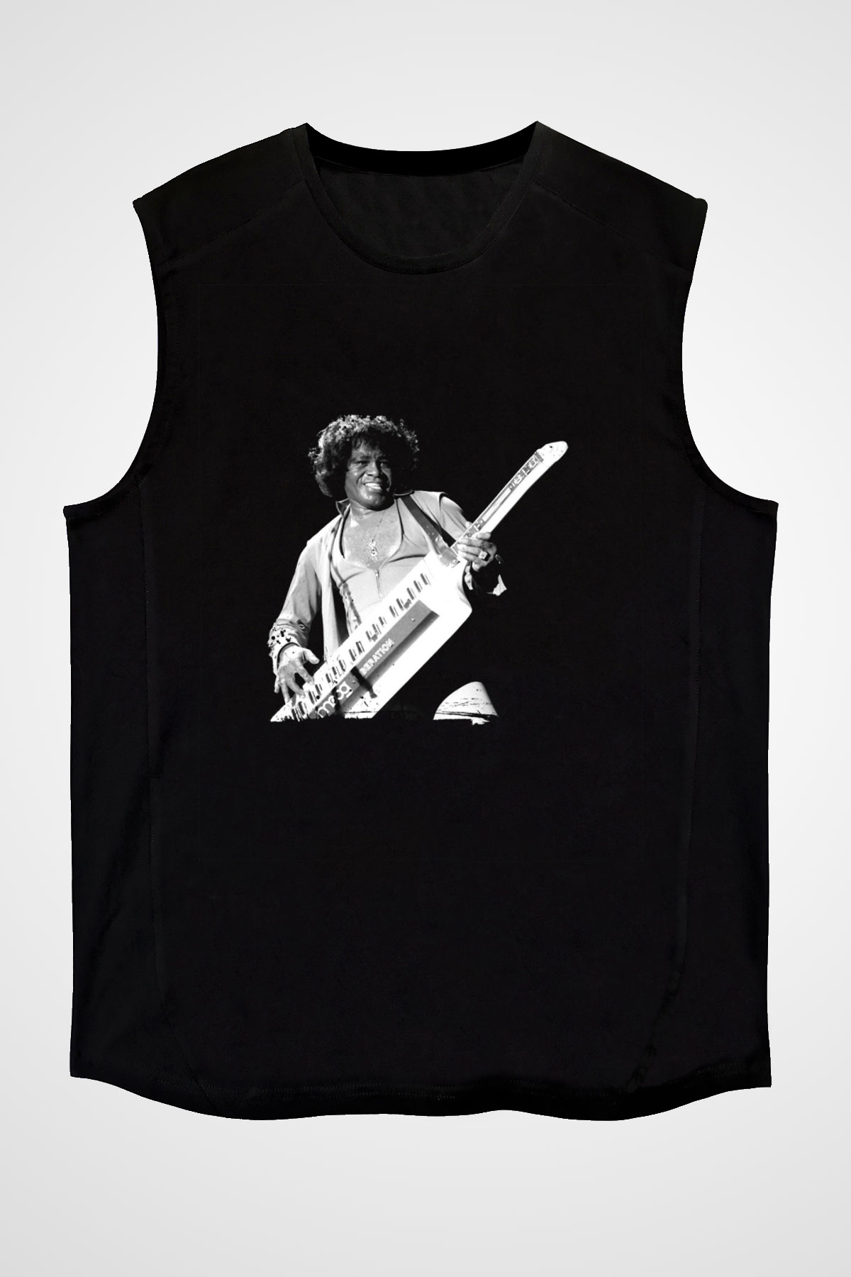 James Brown Baskılı Unisex Siyah Kolsuz Tişört