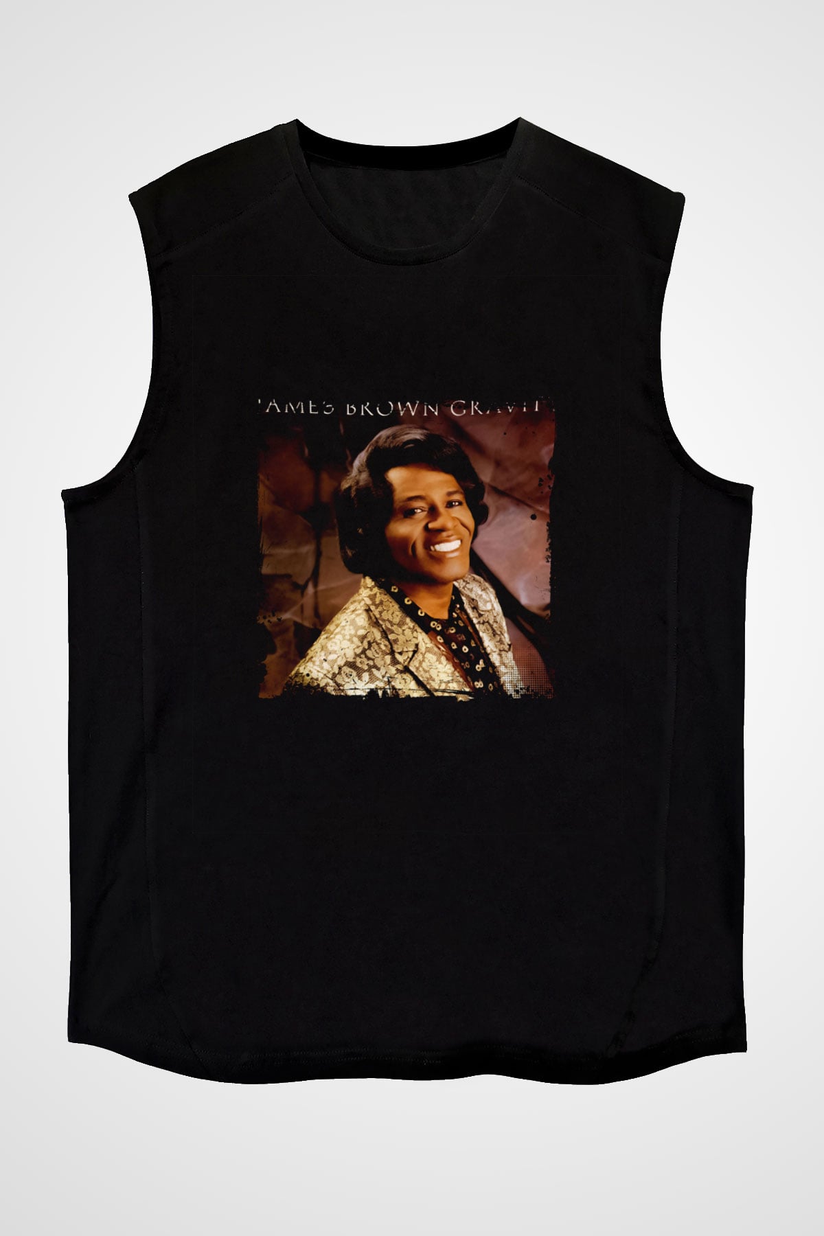 James Brown Baskılı Unisex Siyah Kolsuz Tişört