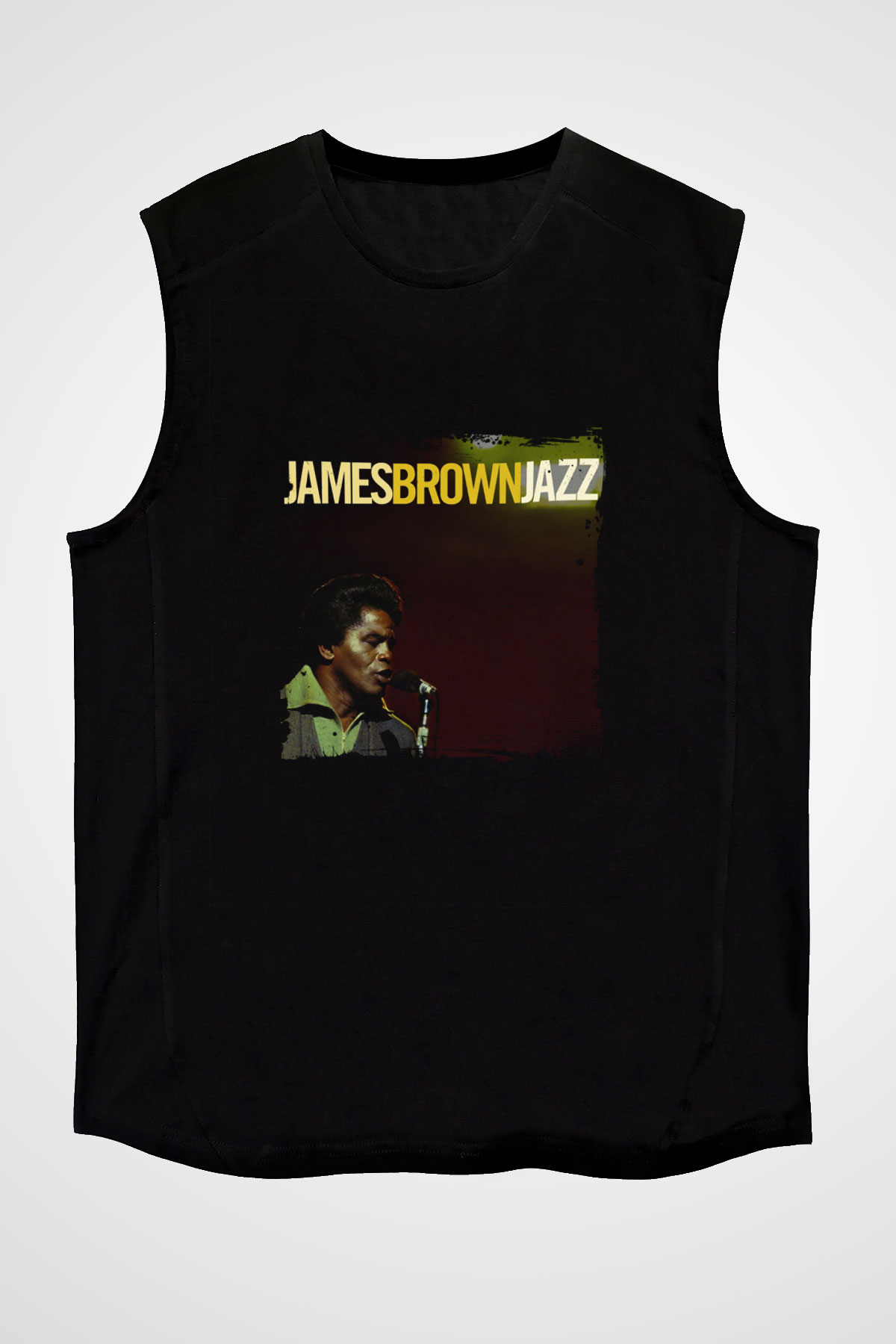 James Brown Baskılı Unisex Siyah Kolsuz Tişört