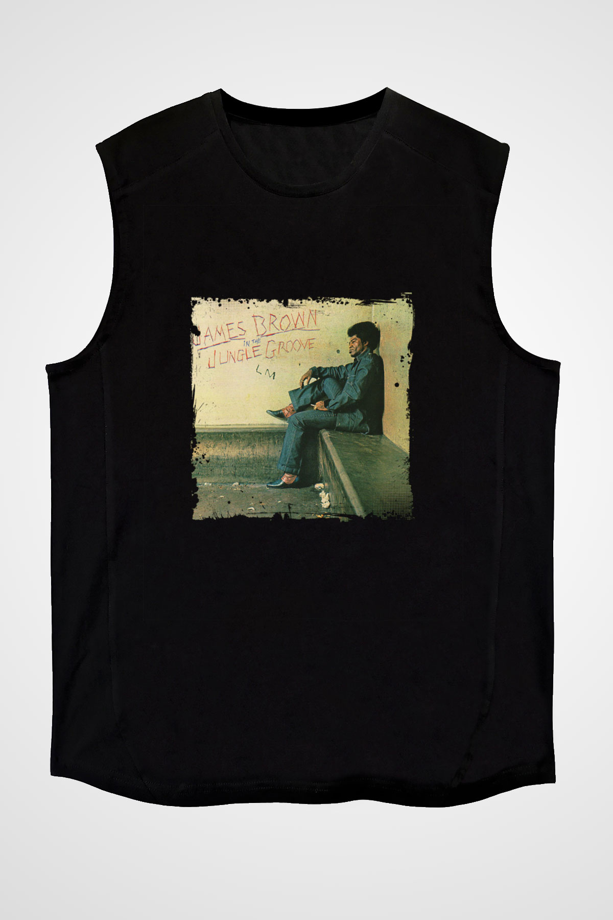 James Brown Baskılı Unisex Siyah Kolsuz Tişört