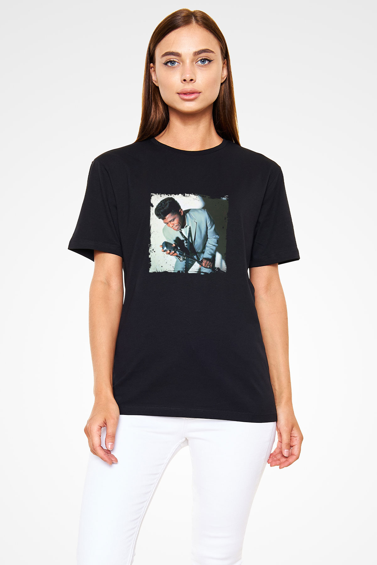 James Brown Baskılı Unisex Siyah Tişört