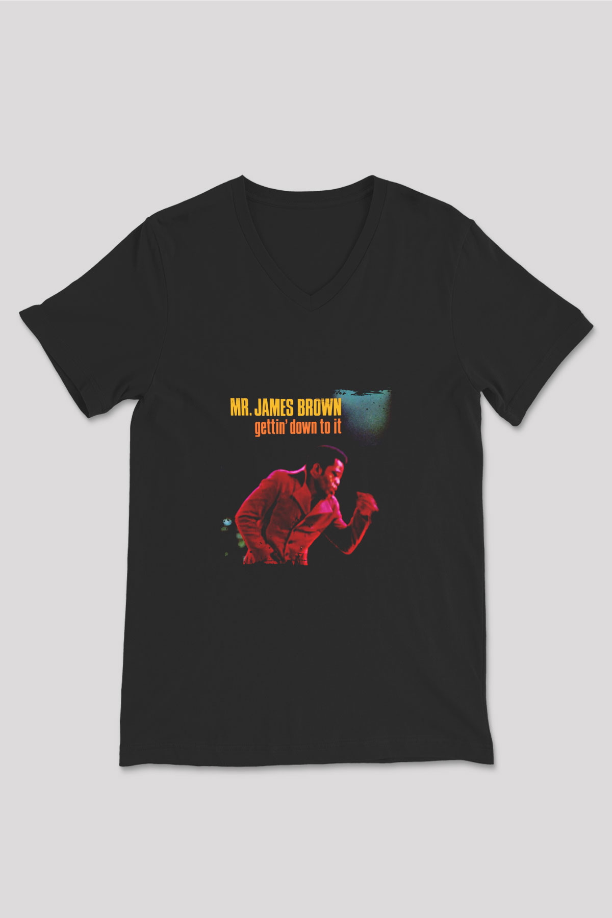James Brown Baskılı Unisex Siyah V Yaka Tişört
