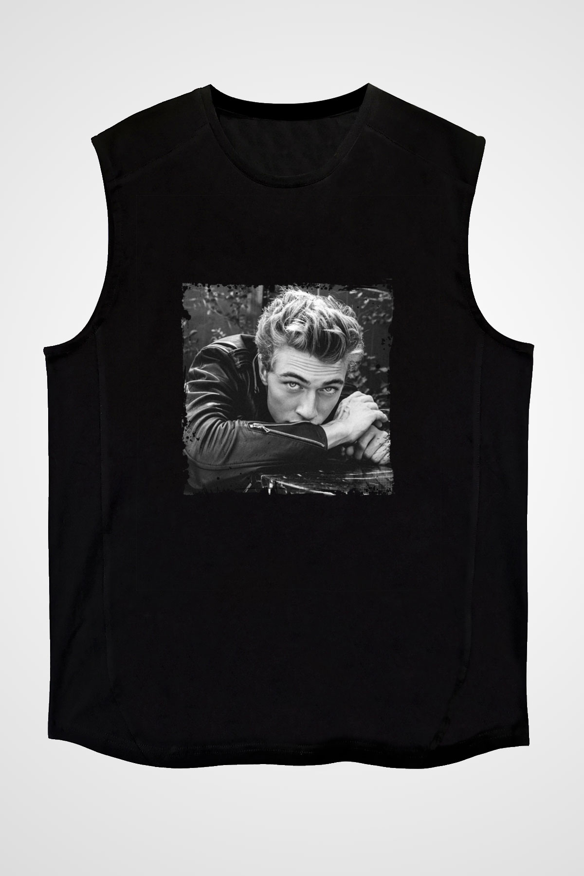 James Dean Baskılı Unisex Siyah Kolsuz Tişört