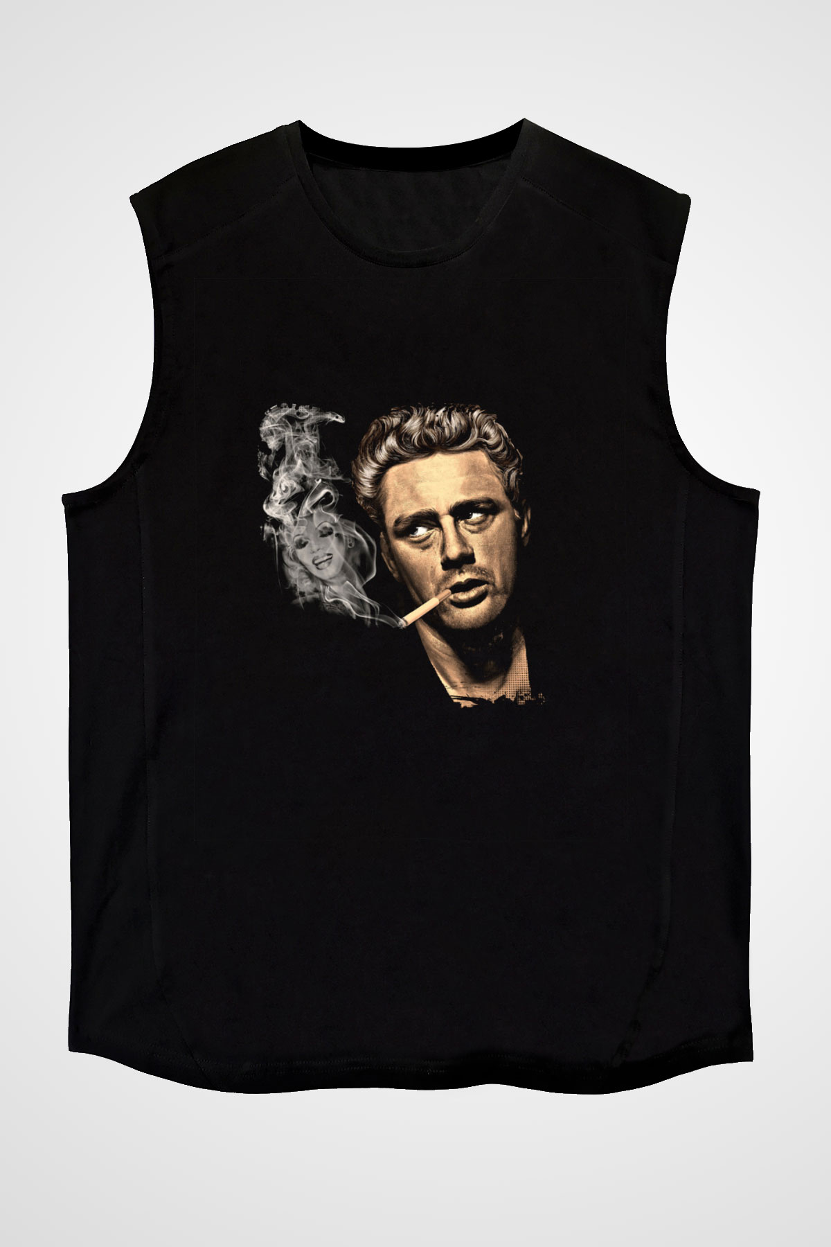 James Dean Baskılı Unisex Siyah Kolsuz Tişört