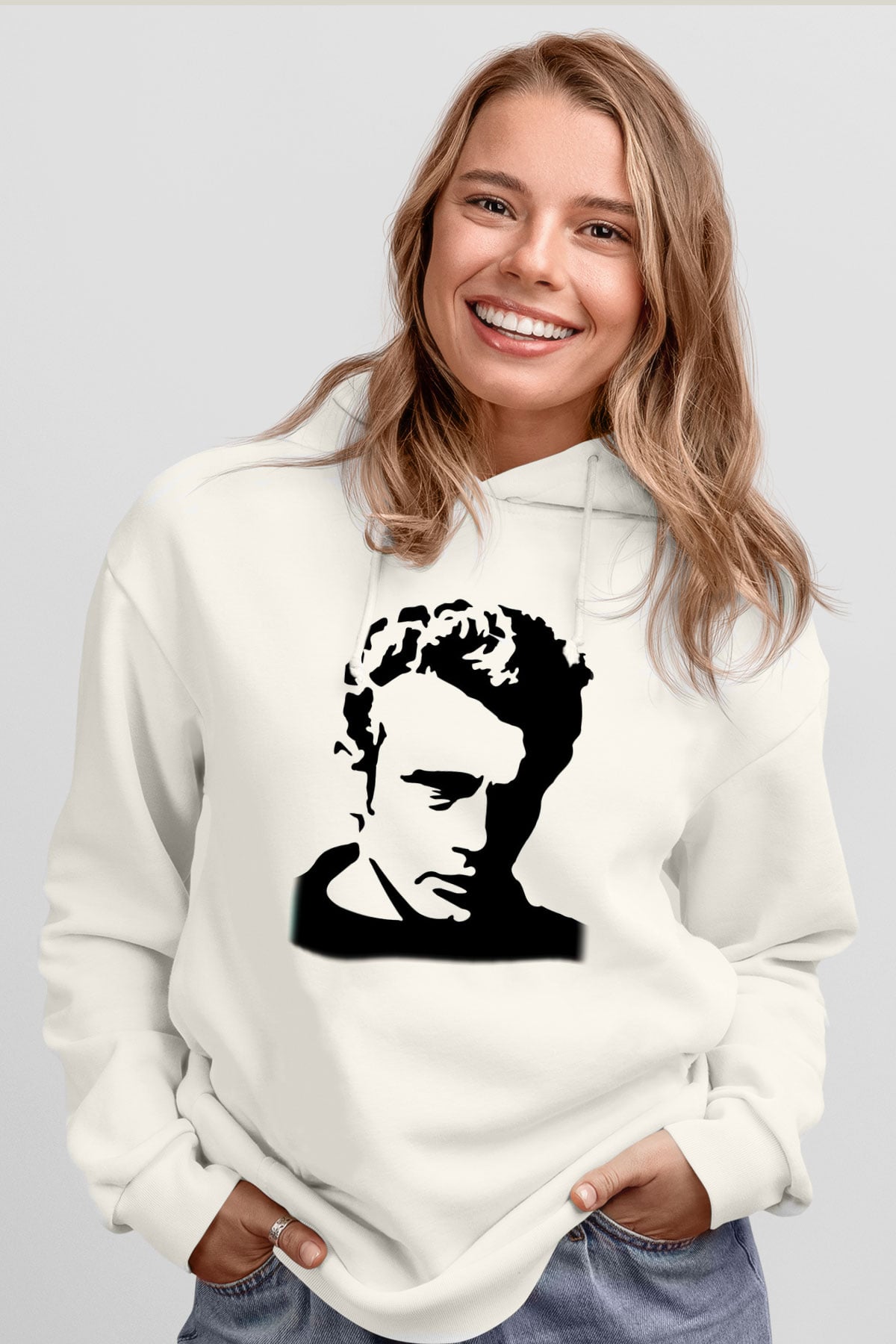 James Dean Beyaz Unisex Kapşonlu Sweatshirt