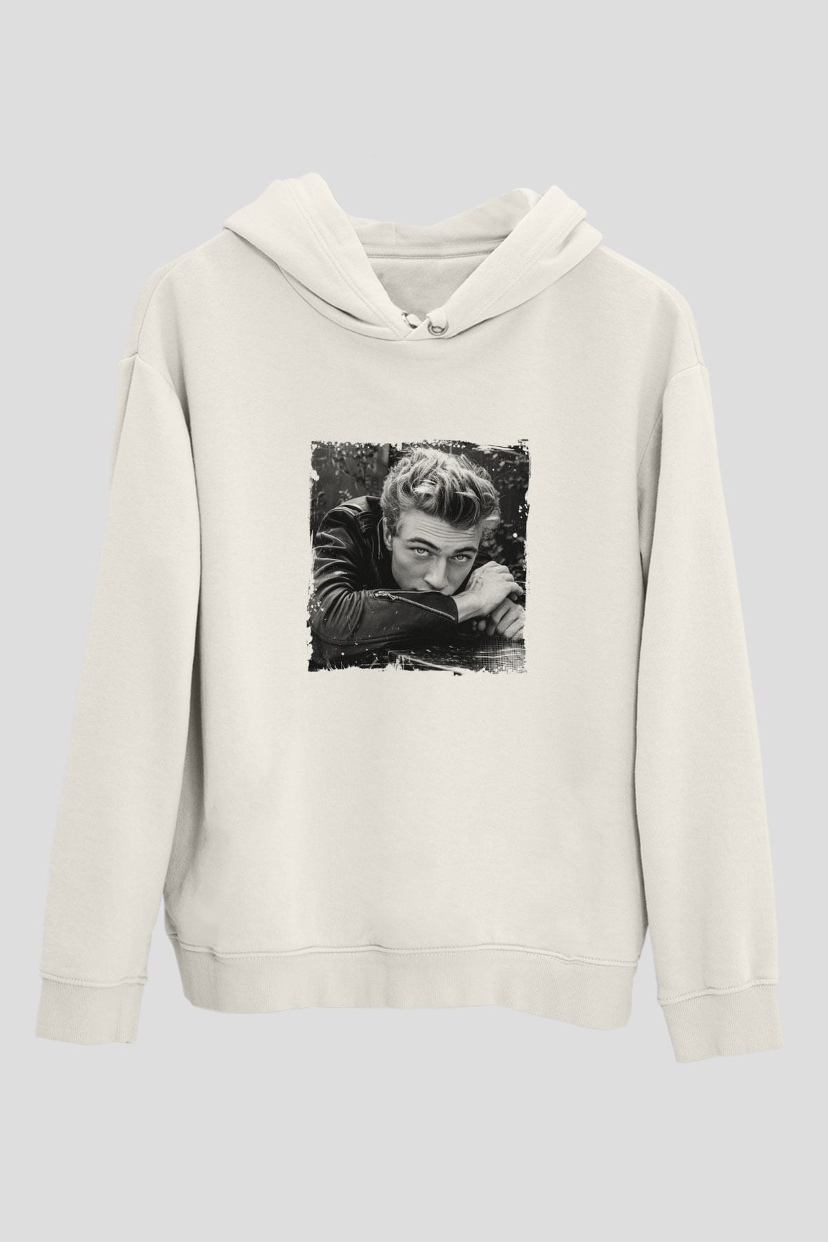James Dean Unisex Baskılı Beyaz Kapüşonlu Sweatshirt