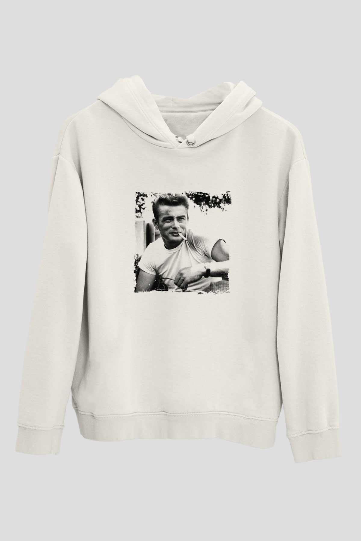 James Dean Unisex Baskılı Beyaz Kapüşonlu Sweatshirt