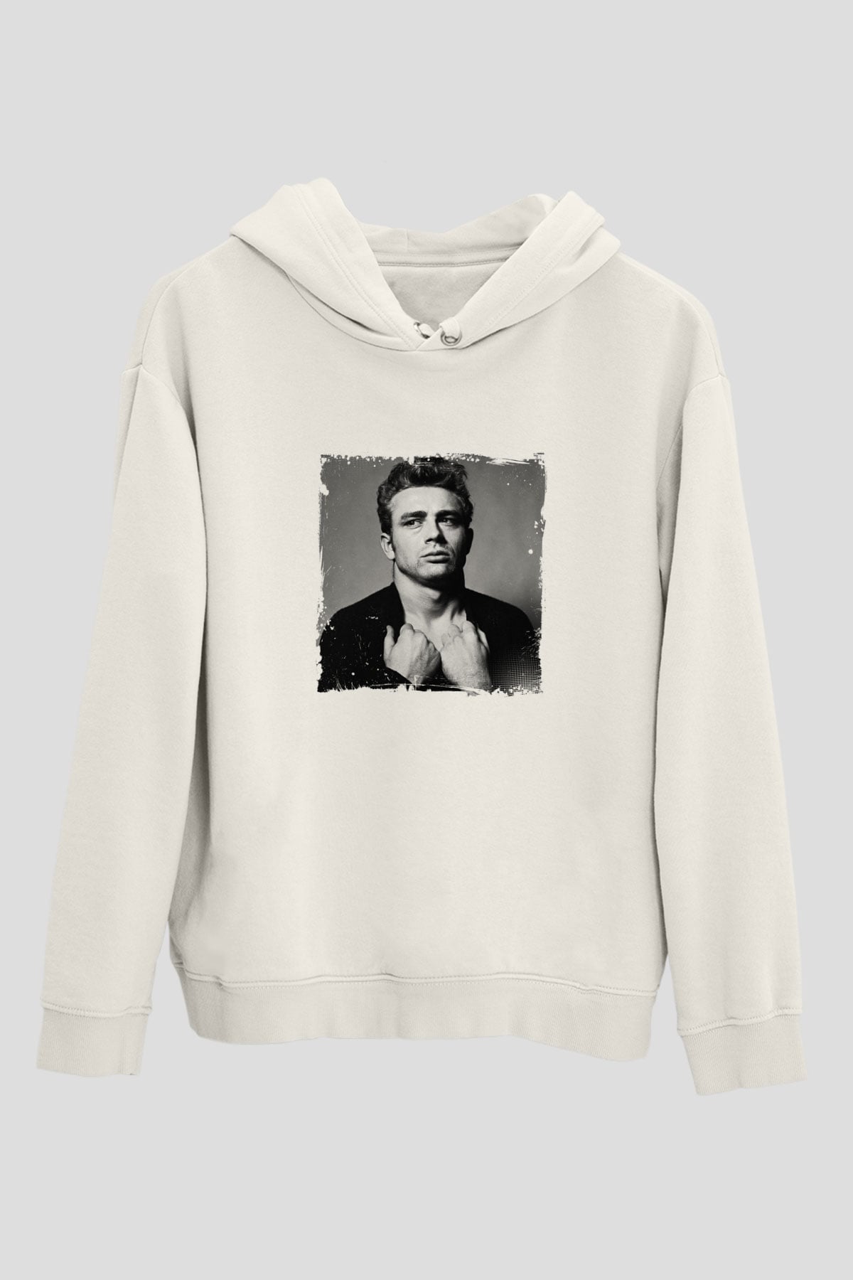 James Dean Unisex Baskılı Beyaz Kapüşonlu Sweatshirt