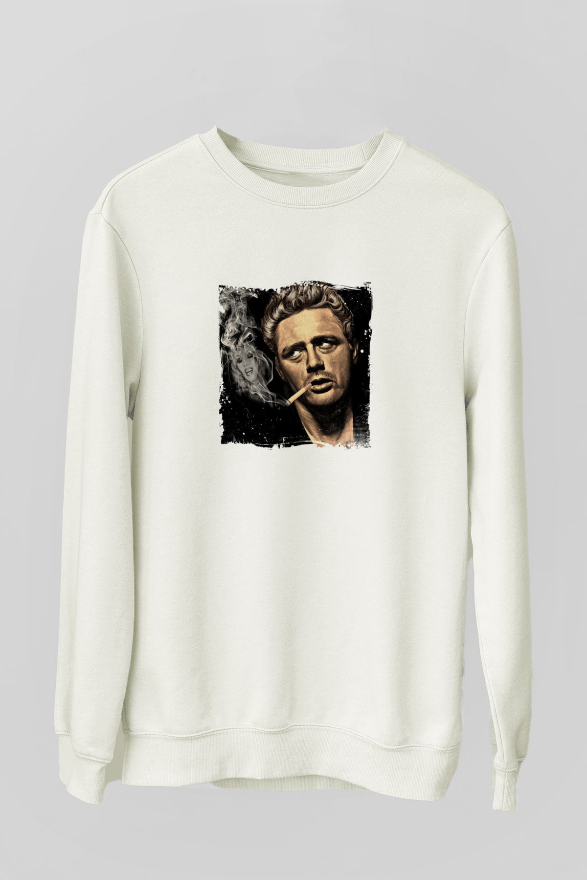 James Dean Unisex Baskılı Beyaz Sweatshirt