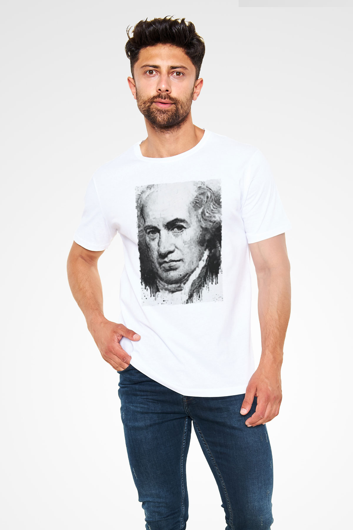 James Watt Baskılı Unisex Beyaz Tişört - Tshirt