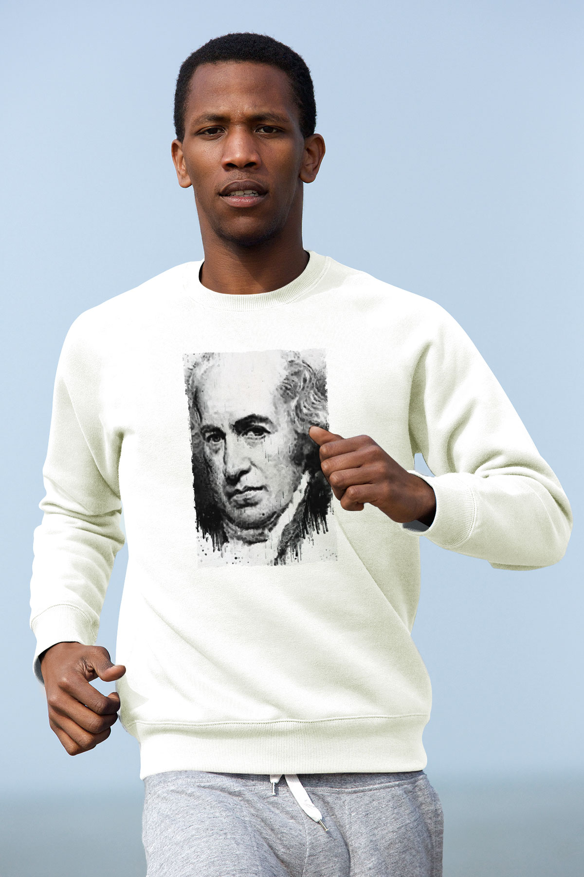 James Watt Baskılı Unisex Ekru Sweatshirt
