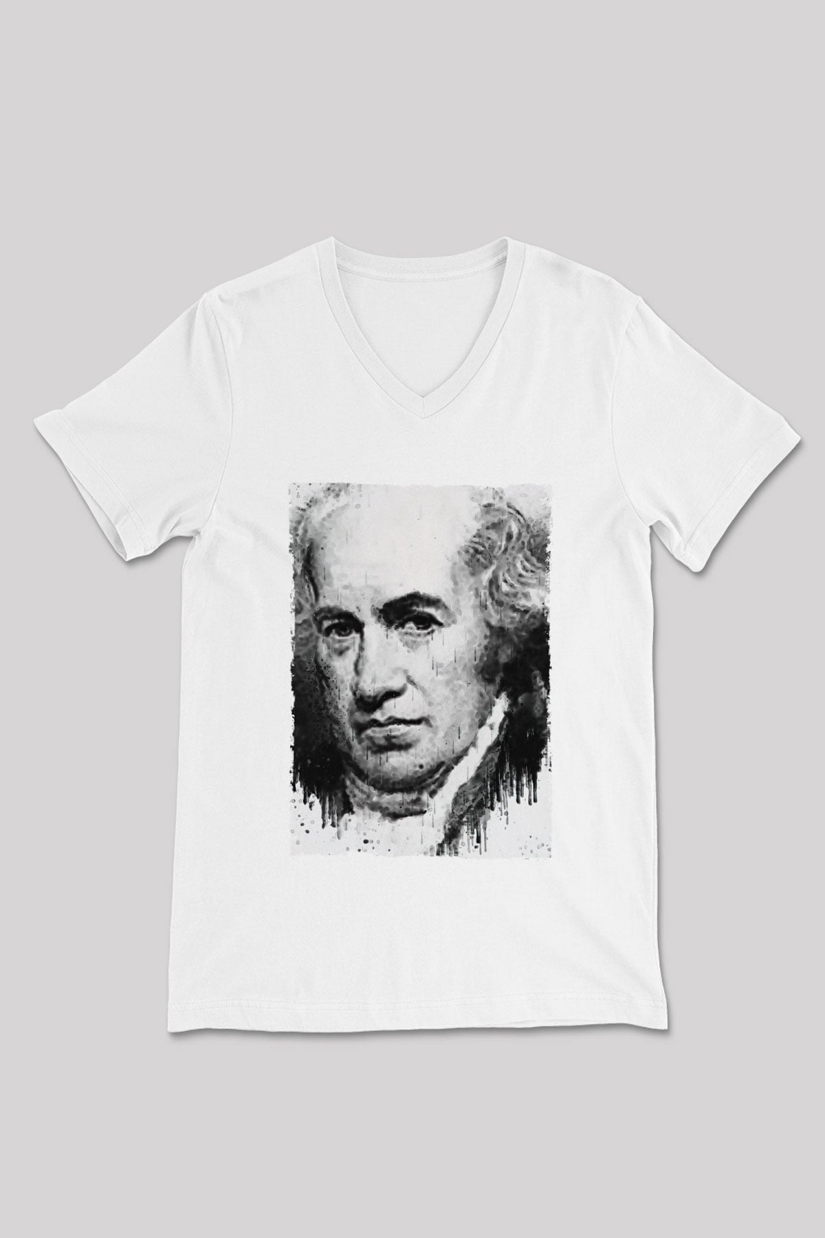 James Watt Baskılı Unisex V Yaka Beyaz Tişört - Tshirt