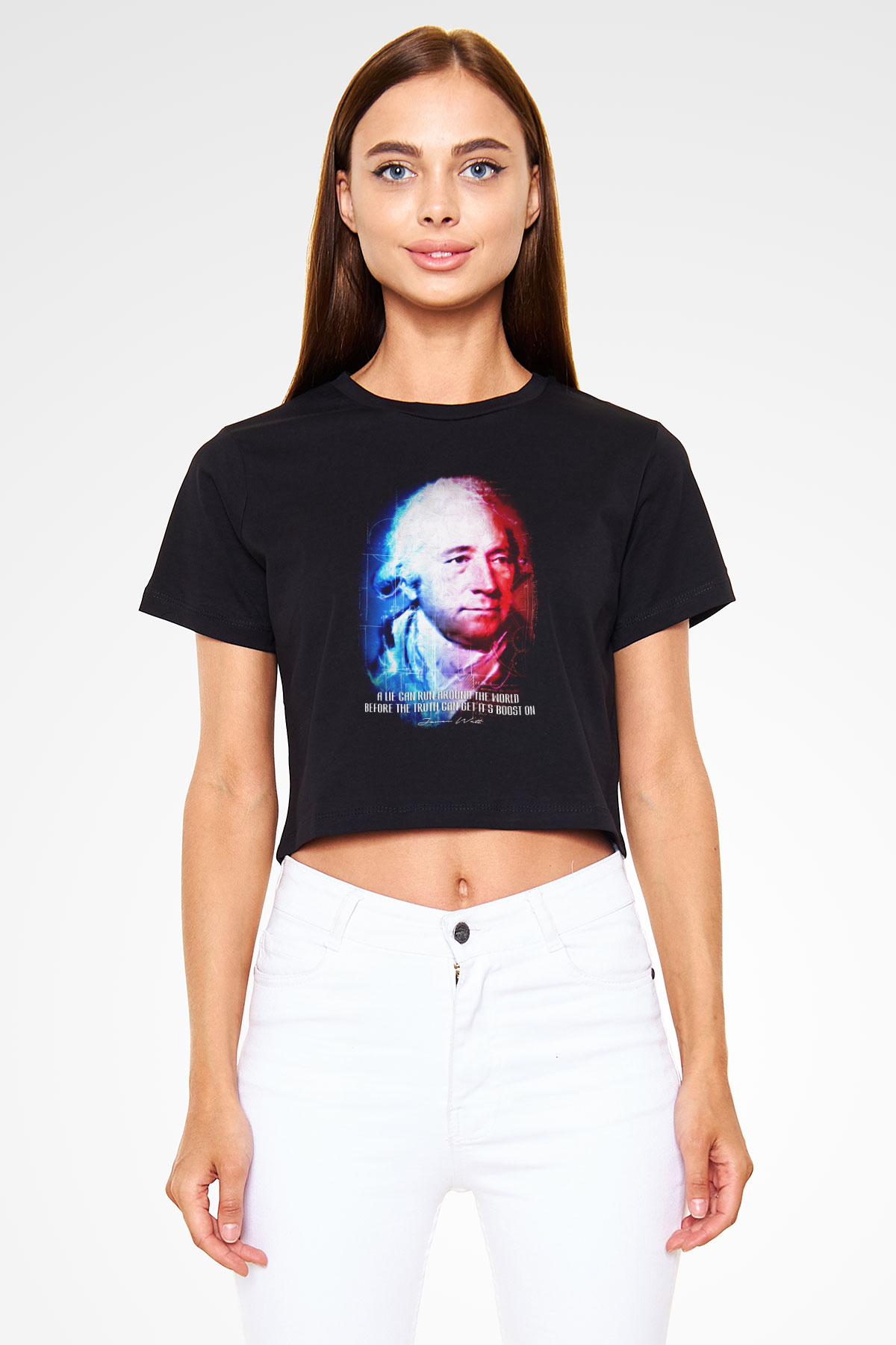 James Watt Portre Baskılı Crop Top Kadın Tİşört - Tshirt