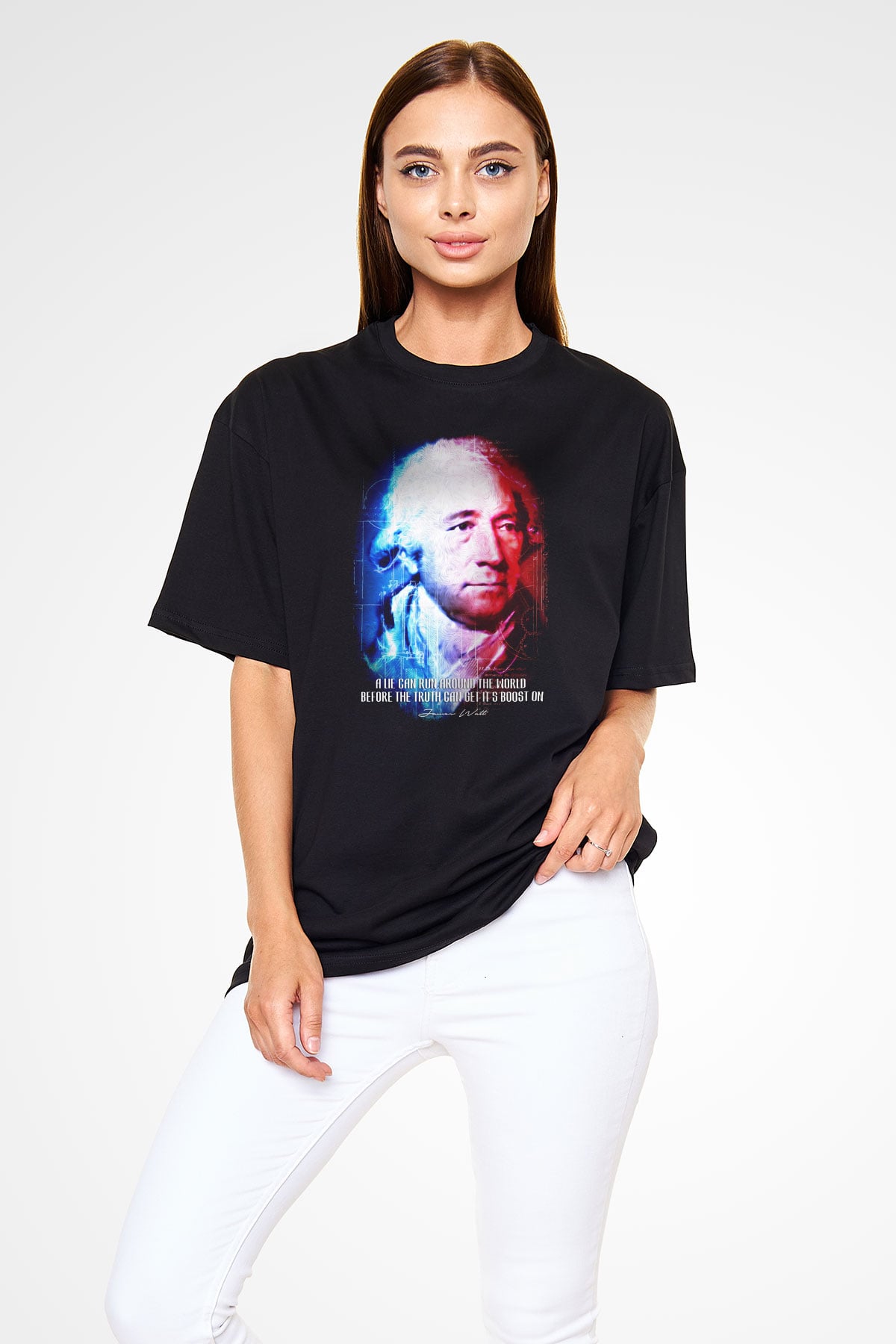 James Watt Portre Baskılı Unisex Oversize Tişört - Tshirt