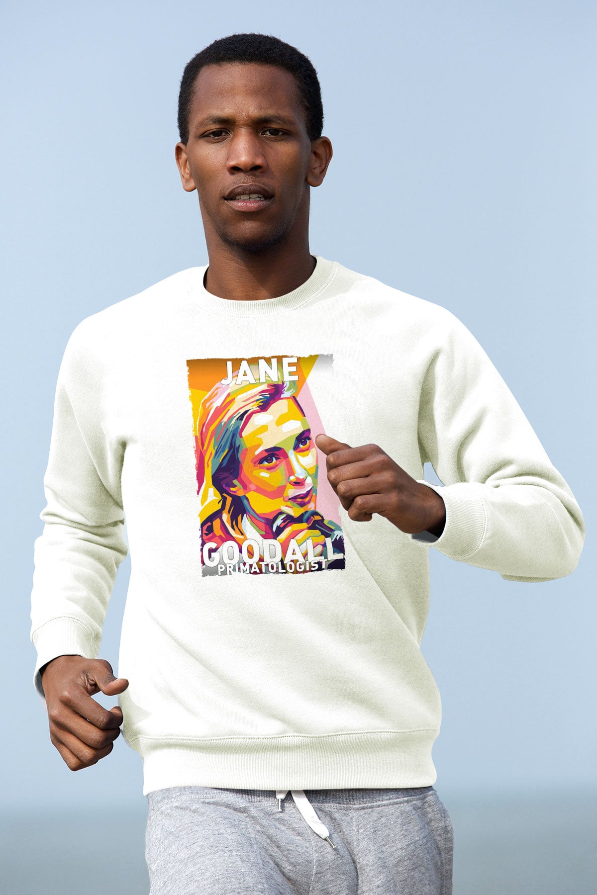 Jane Goodall Baskılı Unisex Ekru Sweatshirt