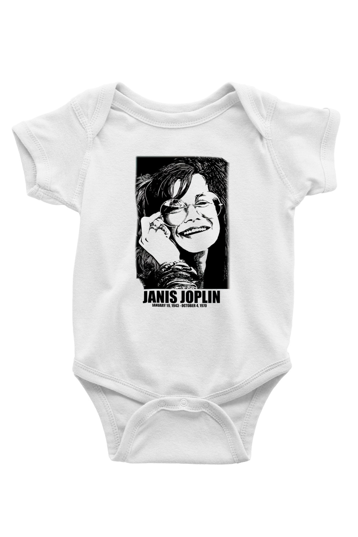 Janis Joplin Baskılı Beyaz Unisex Bebek Body - Zıbın