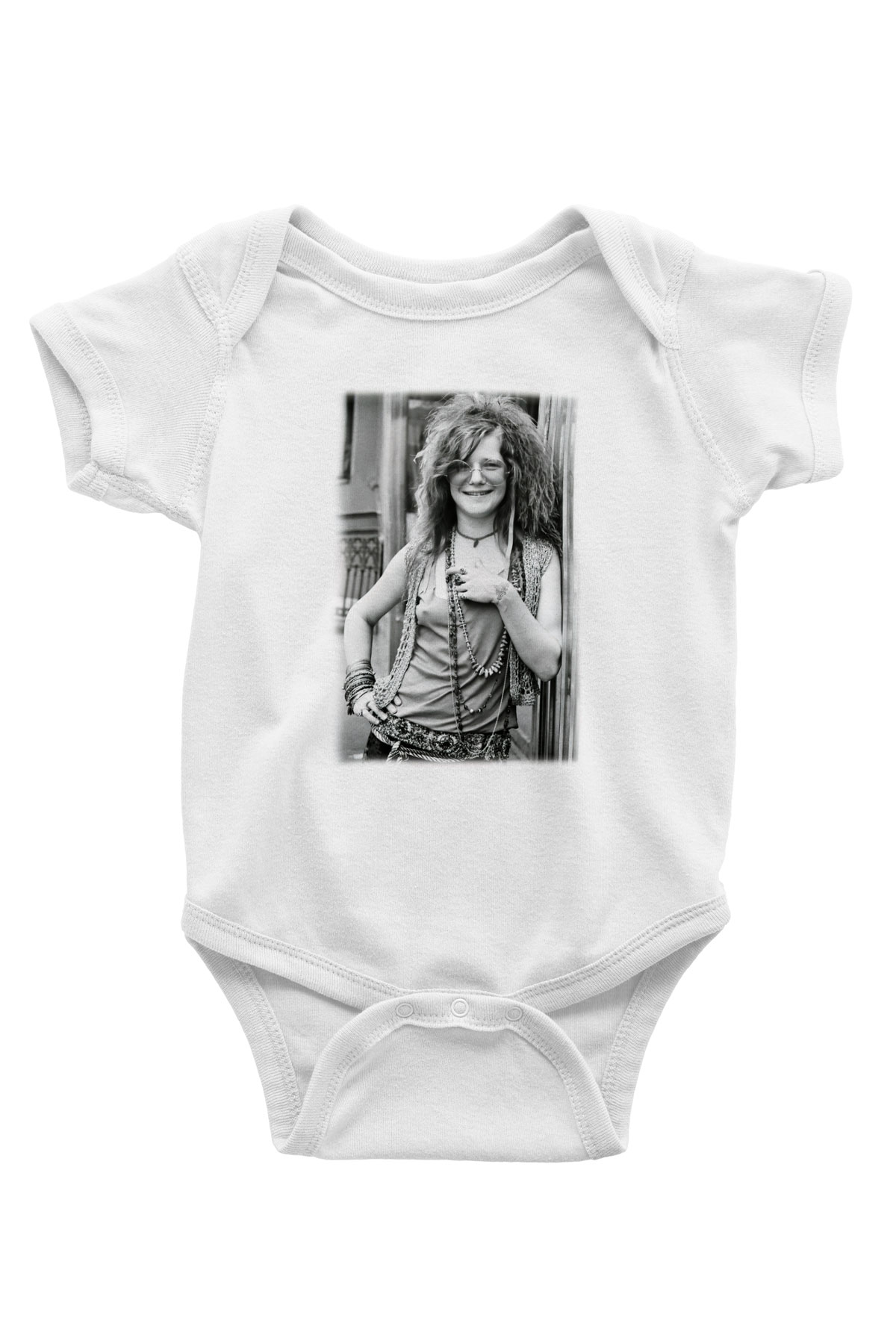 Janis Joplin Baskılı Beyaz Unisex Bebek Body - Zıbın