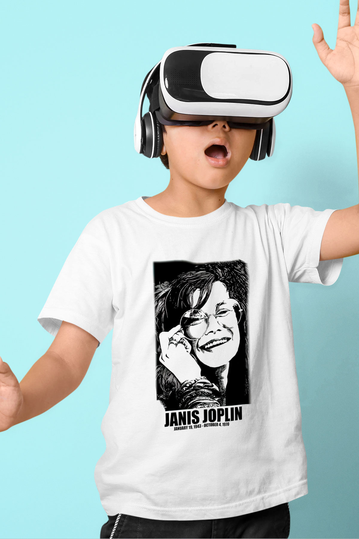 Janis Joplin Baskılı Beyaz Unisex Çocuk Tişört