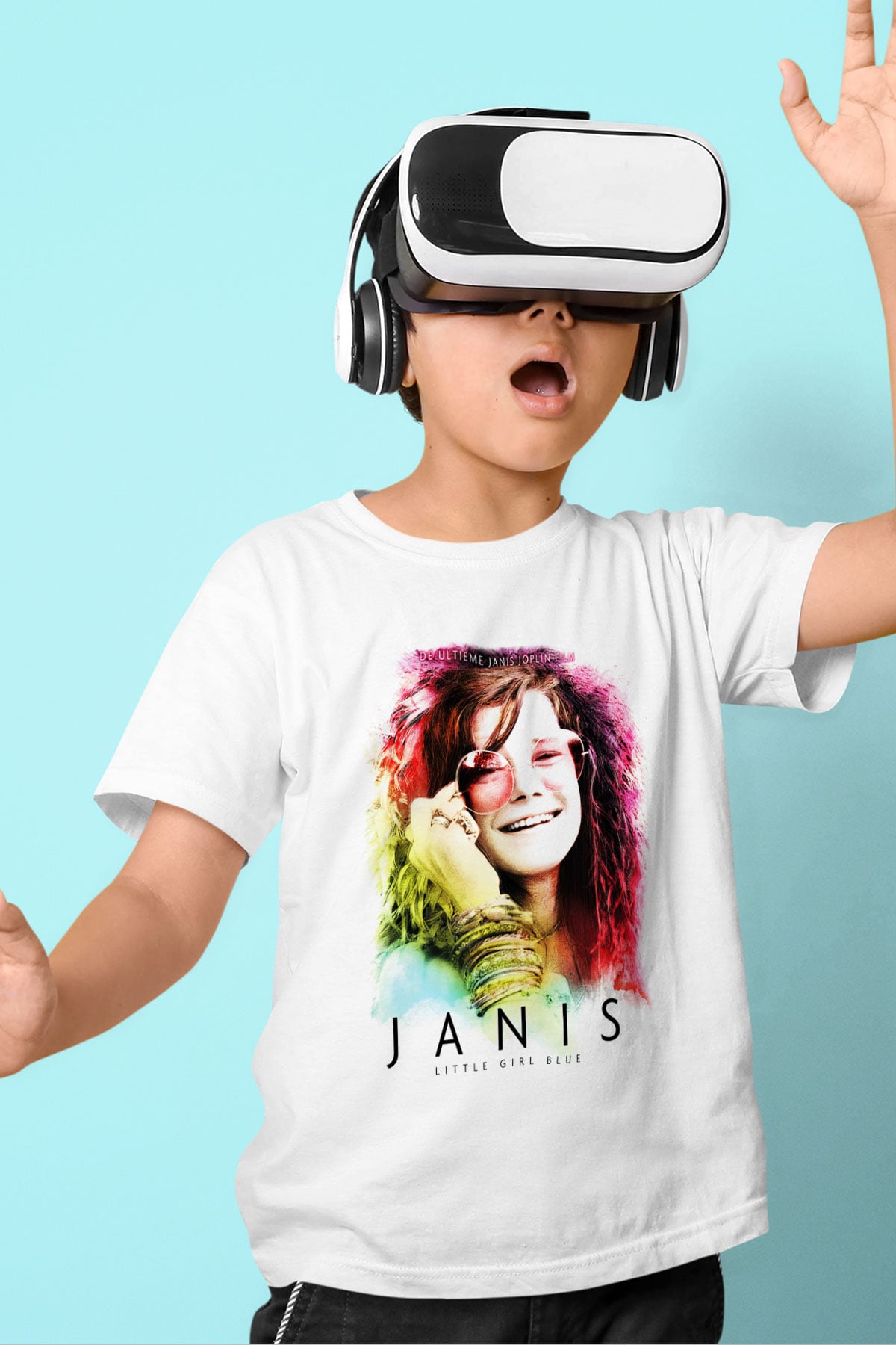 Janis Joplin Baskılı Beyaz Unisex Çocuk Tişört