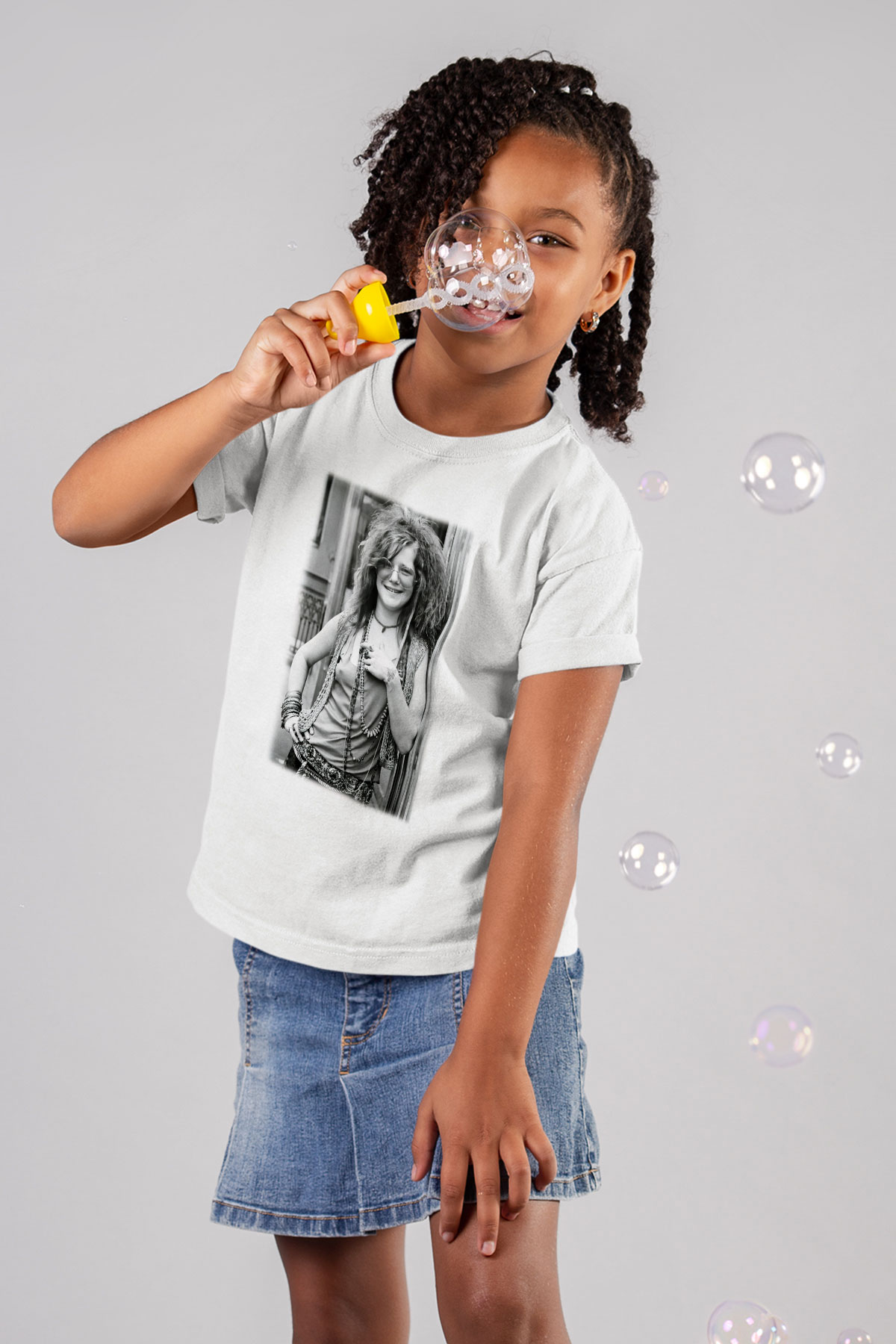 Janis Joplin Baskılı Beyaz Unisex Çocuk Tişört