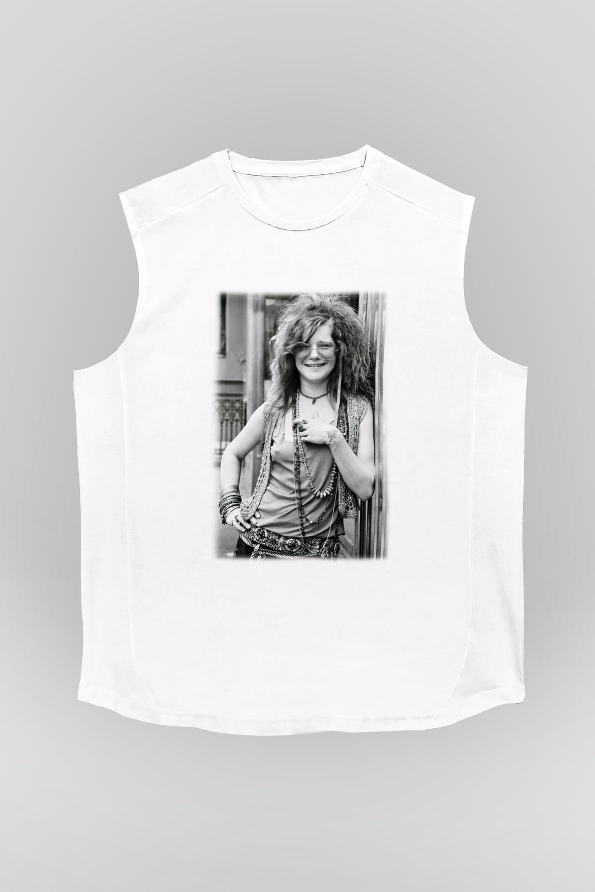 Janis Joplin Beyaz Unisex Kolsuz Tişört