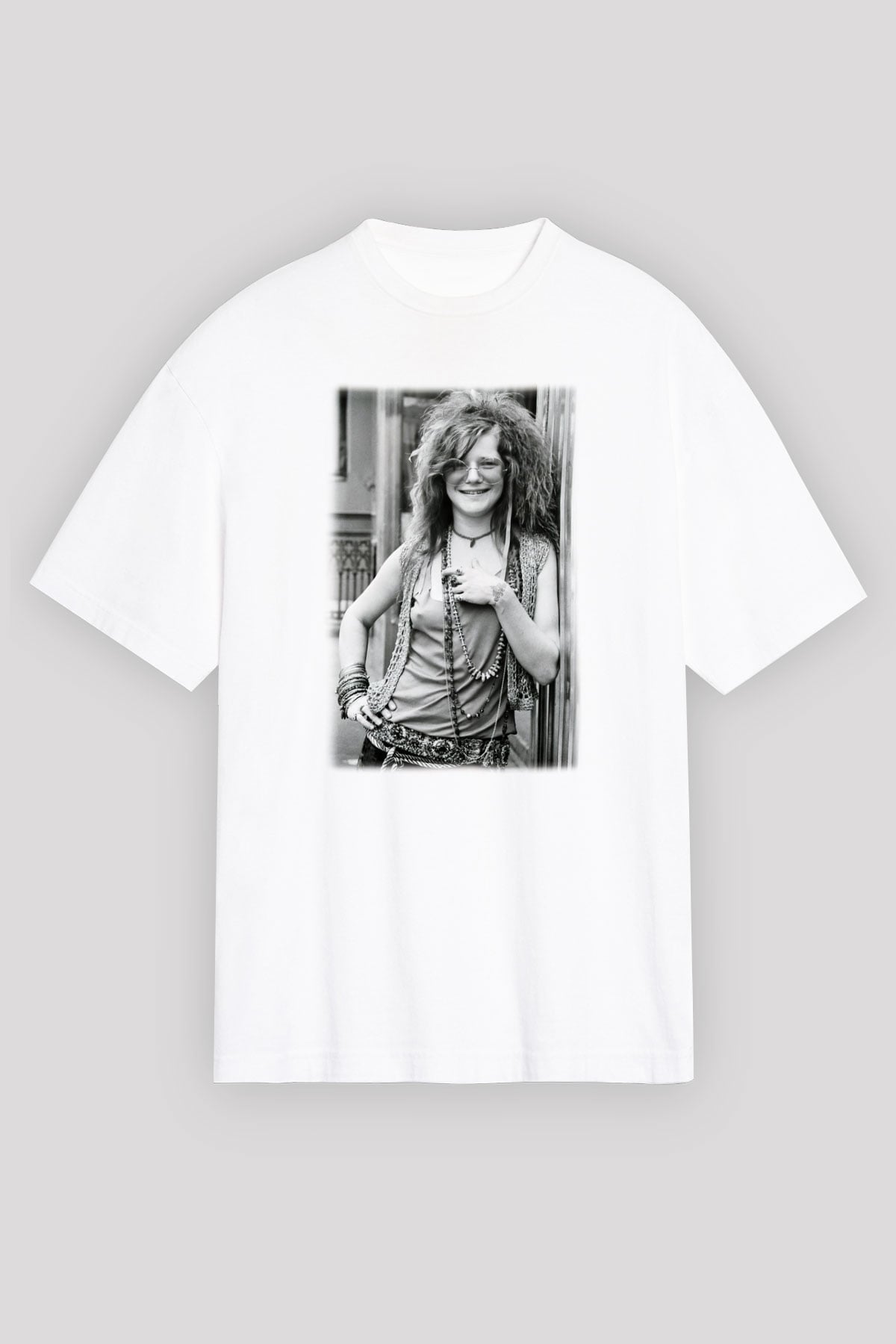 Janis Joplin Beyaz Unisex Oversize Tişört T-Shirt
