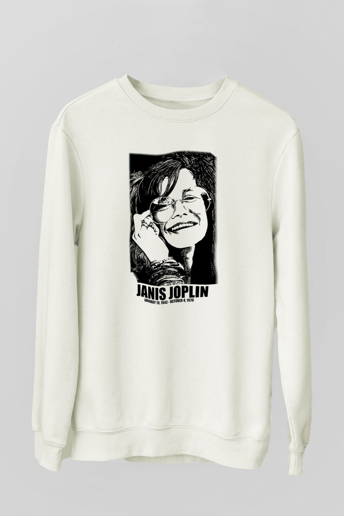 Janis Joplin Beyaz Unisex Sweatshirt