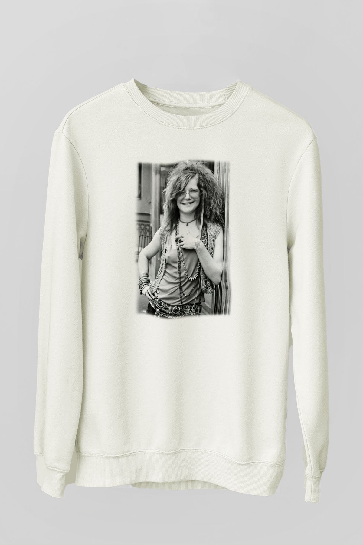 Janis Joplin Beyaz Unisex Sweatshirt