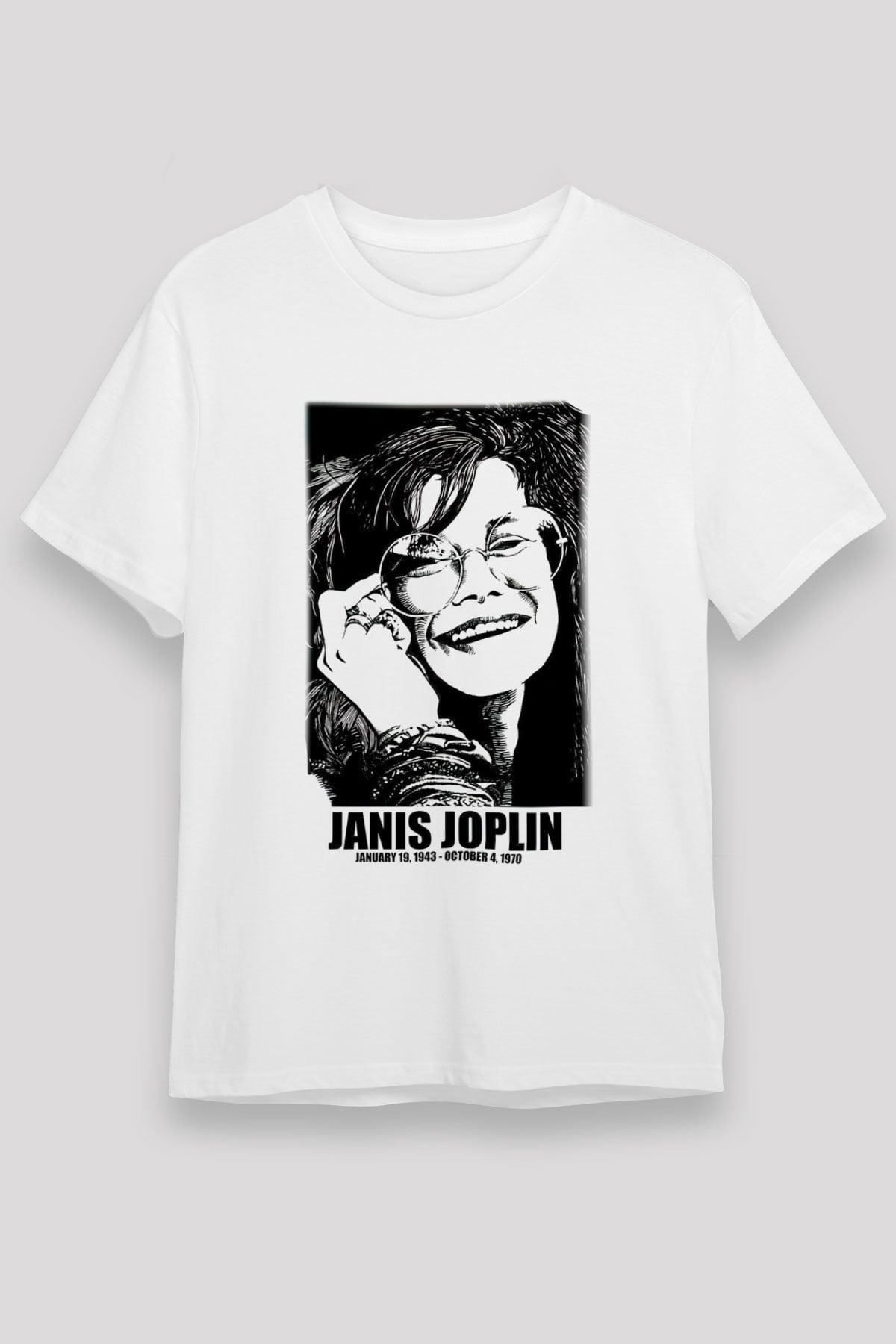 Janis Joplin Beyaz Unisex Tişört T-Shirt - TişörtFabrikası