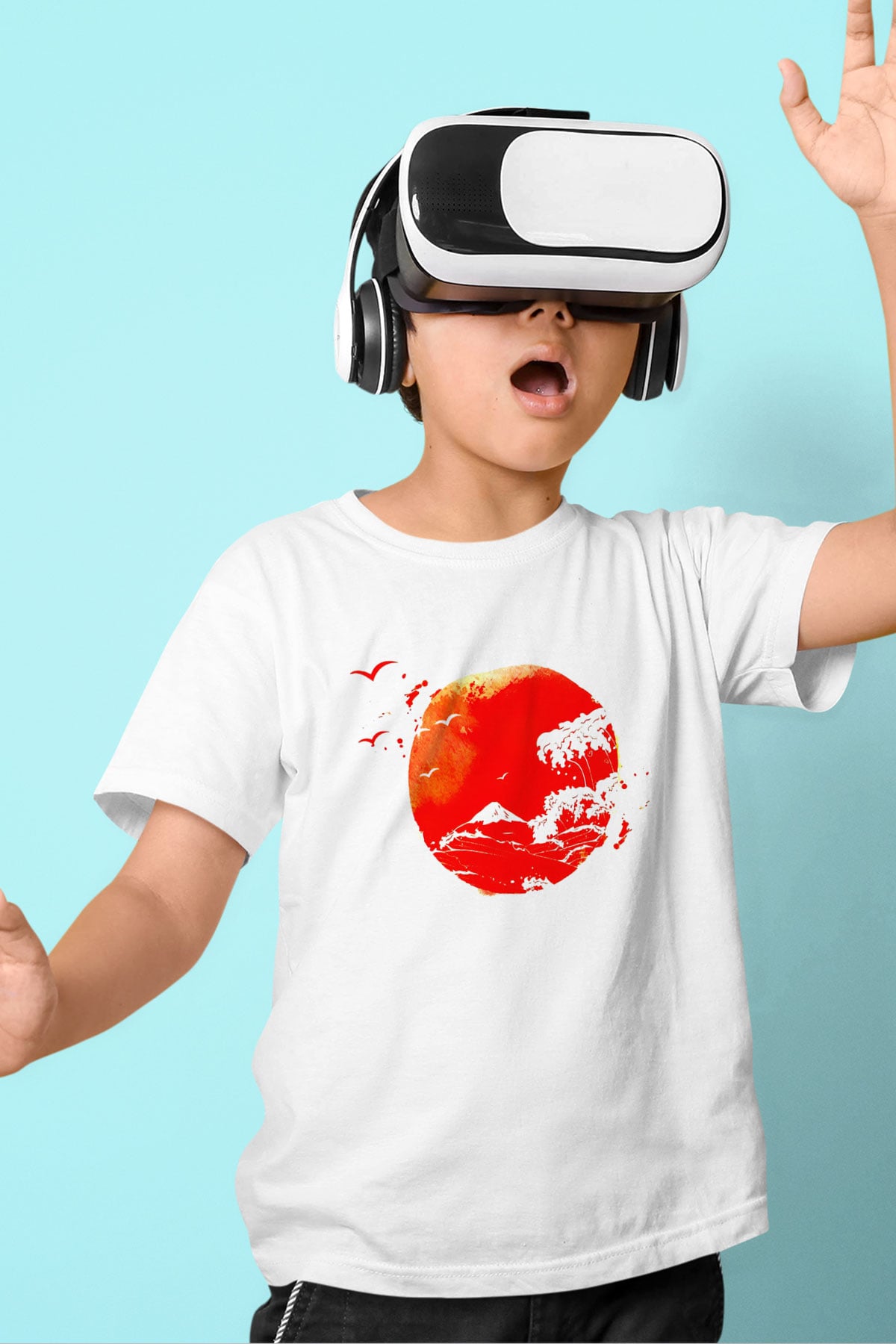 Japonya Baskılı Beyaz Unisex Çocuk Tişört