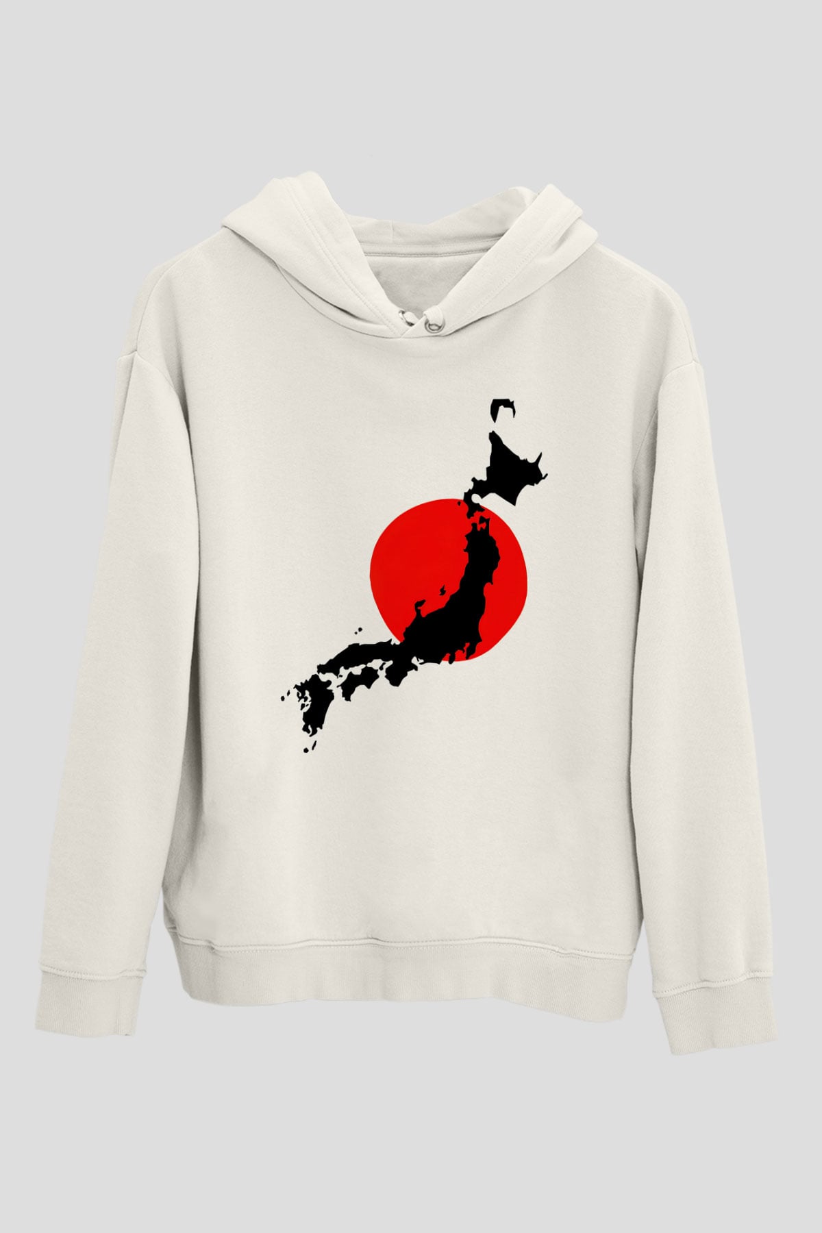 Japonya Beyaz Unisex Kapşonlu Sweatshirt