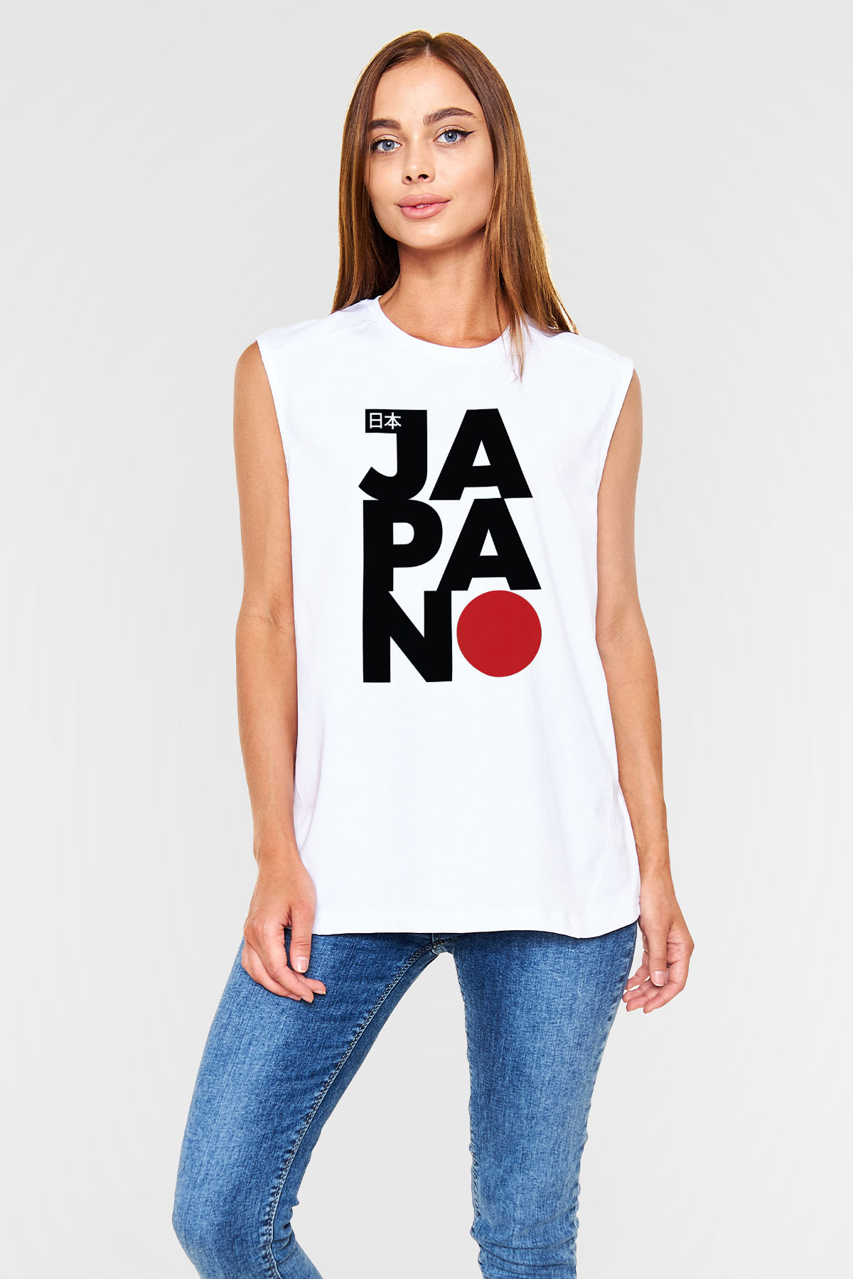 Japonya Beyaz Unisex Kolsuz Tişört