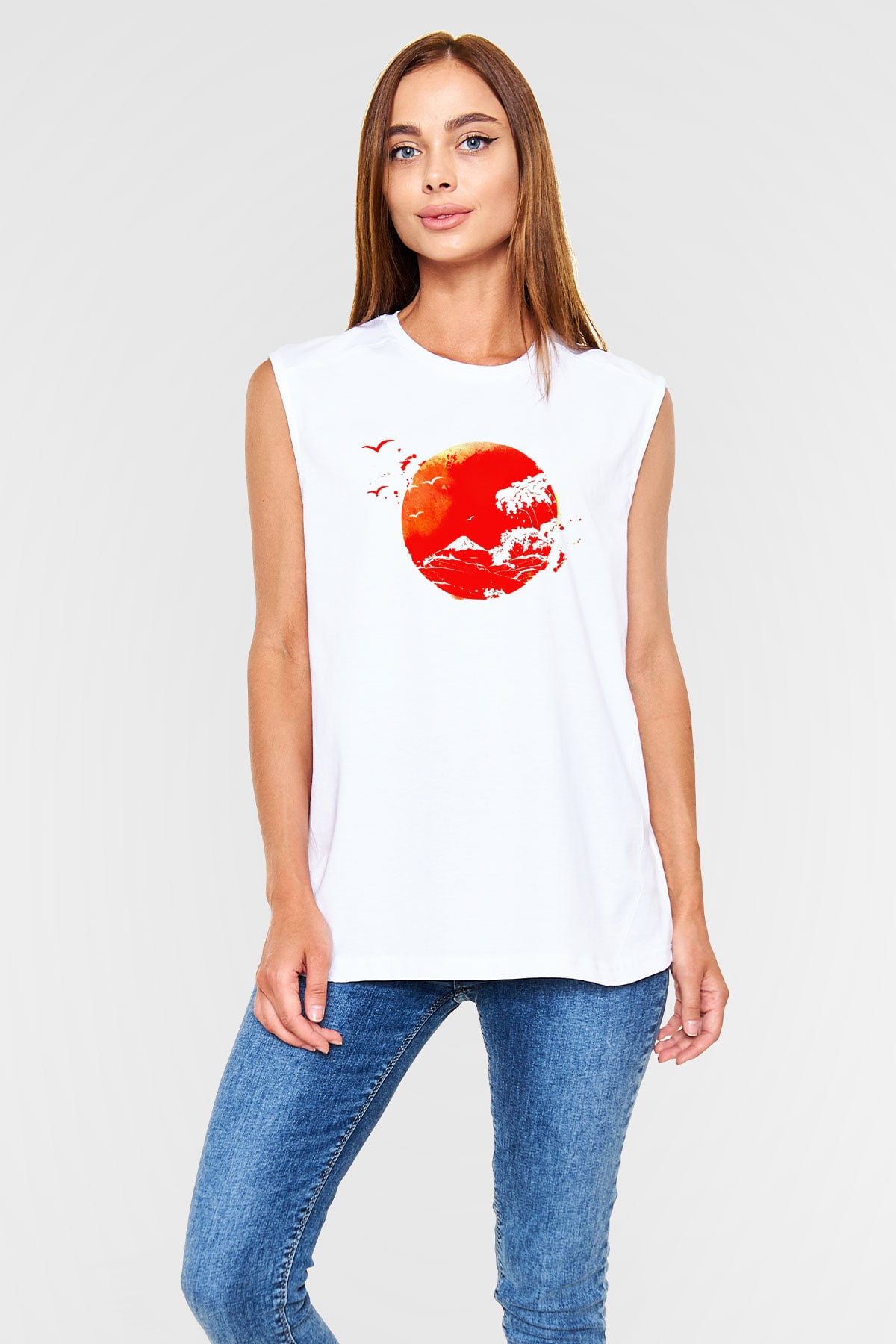 Japonya Beyaz Unisex Kolsuz Tişört