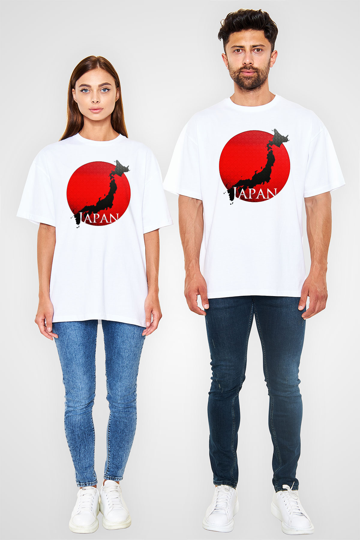 Japonya Beyaz Unisex Oversize Tişört T-Shirt
