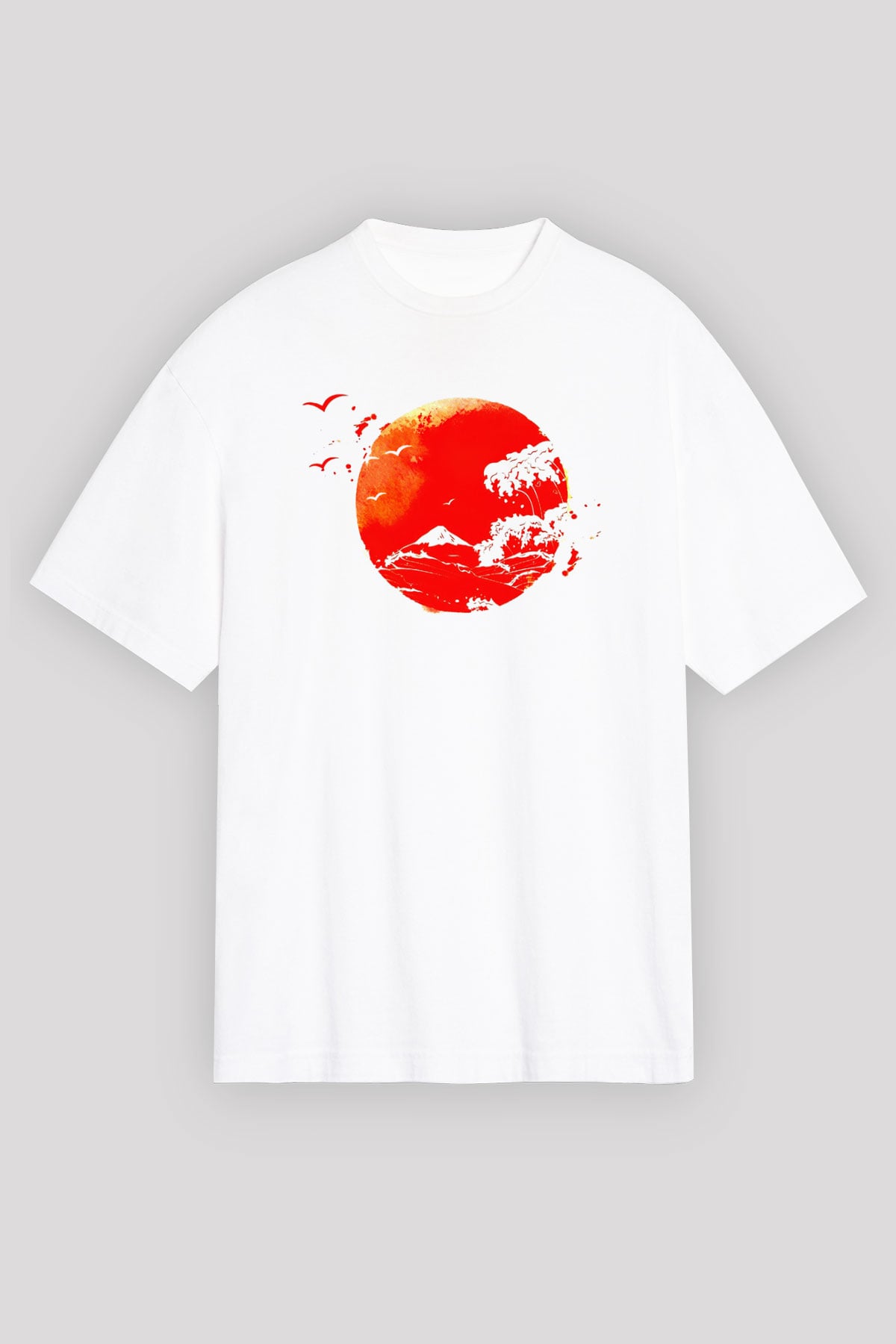 Japonya Beyaz Unisex Oversize Tişört T-Shirt