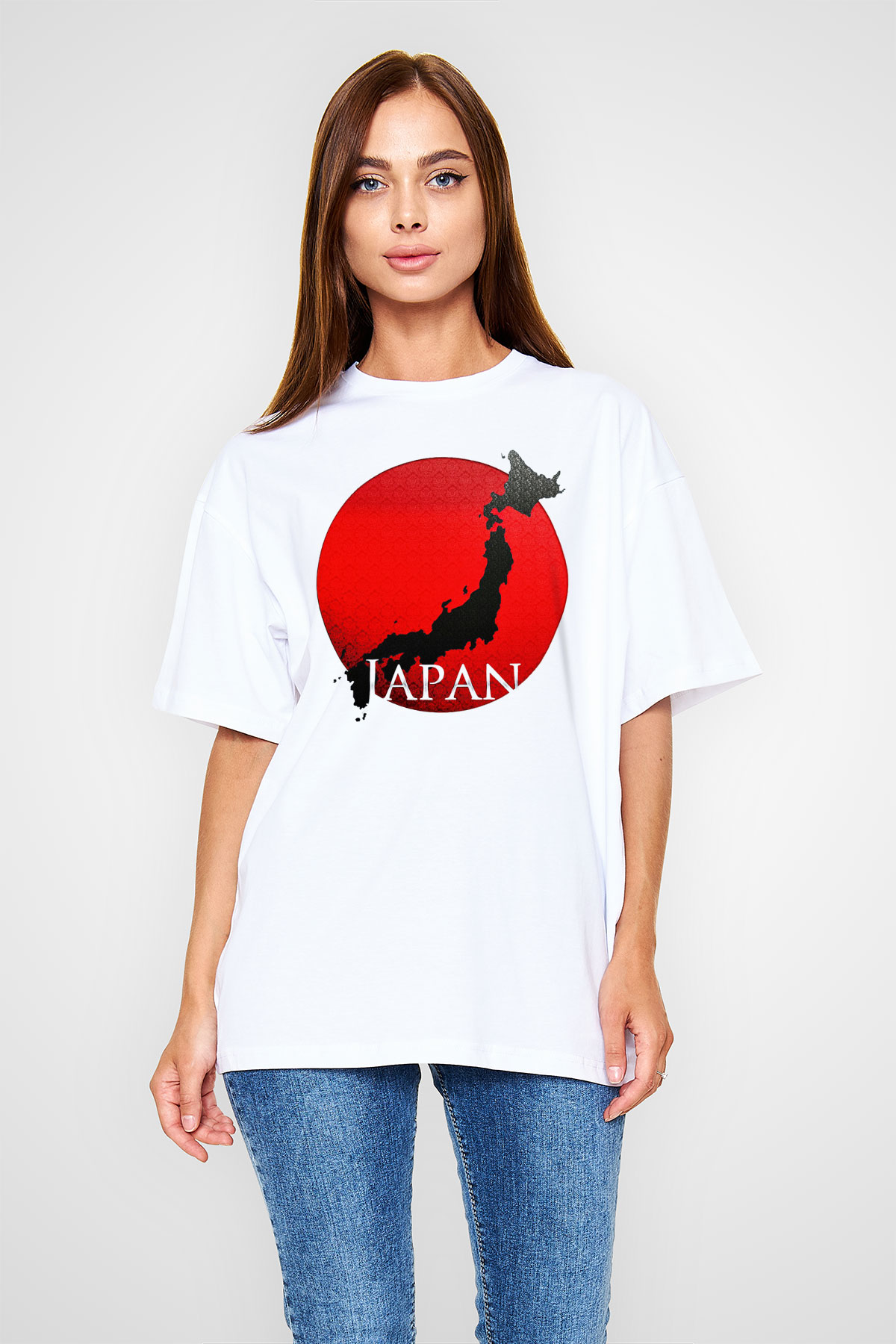 Japonya Beyaz Unisex Oversize Tişört T-Shirt