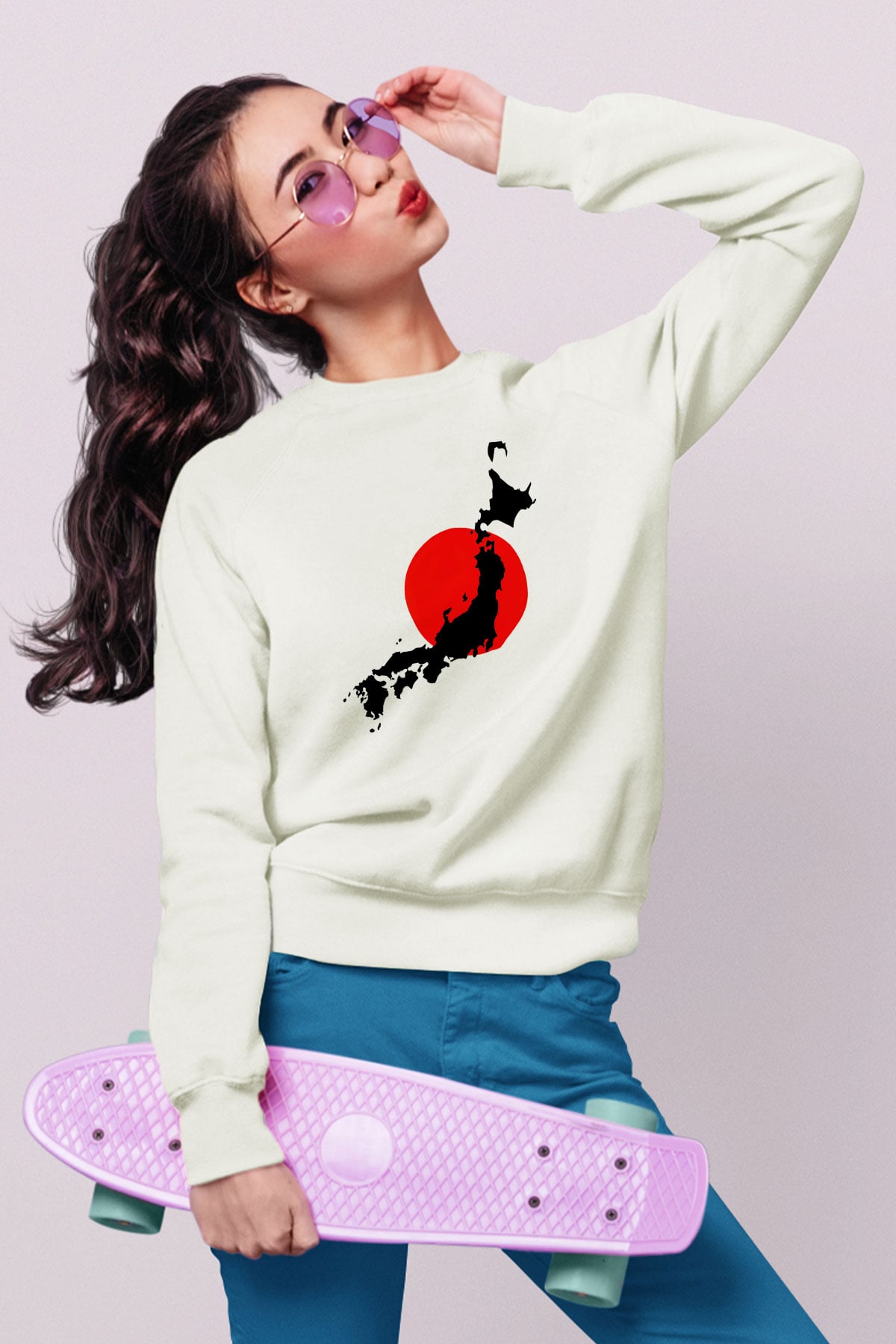 Japonya Beyaz Unisex Sweatshirt
