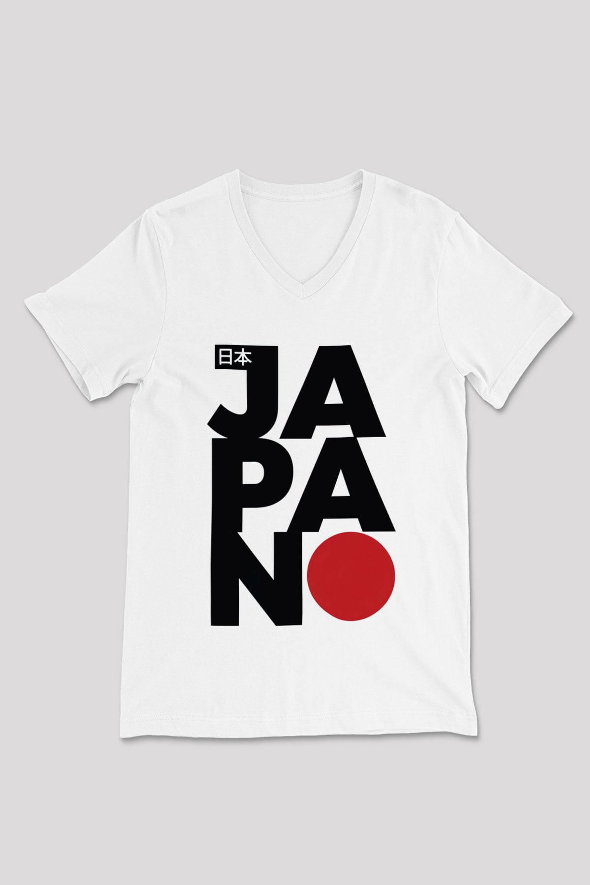 Japonya Beyaz Unisex V Yaka Tişört